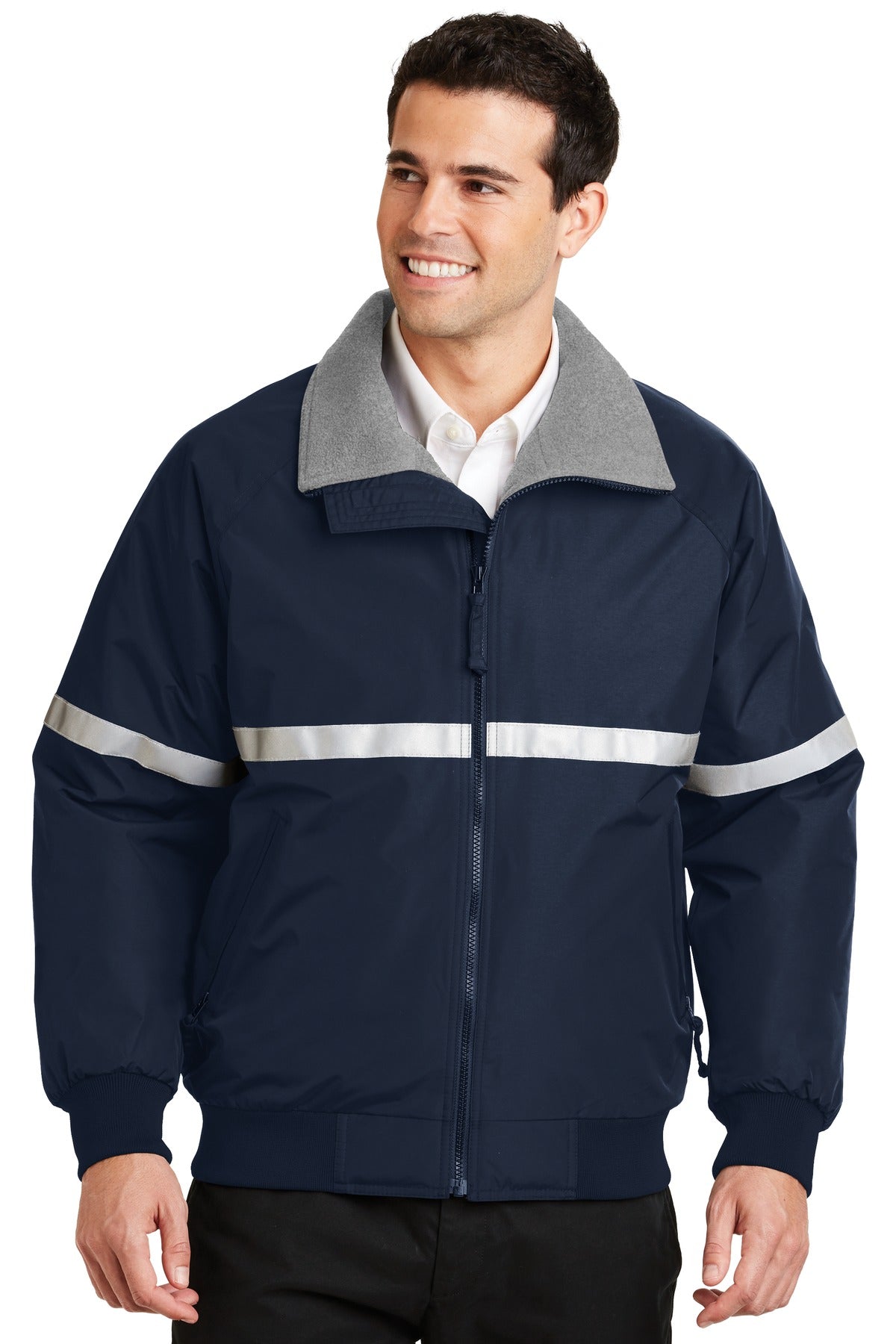Port Authority Challenger Jacket with Reflective Taping J754R in True Navy/ Grey Heather/ Reflective