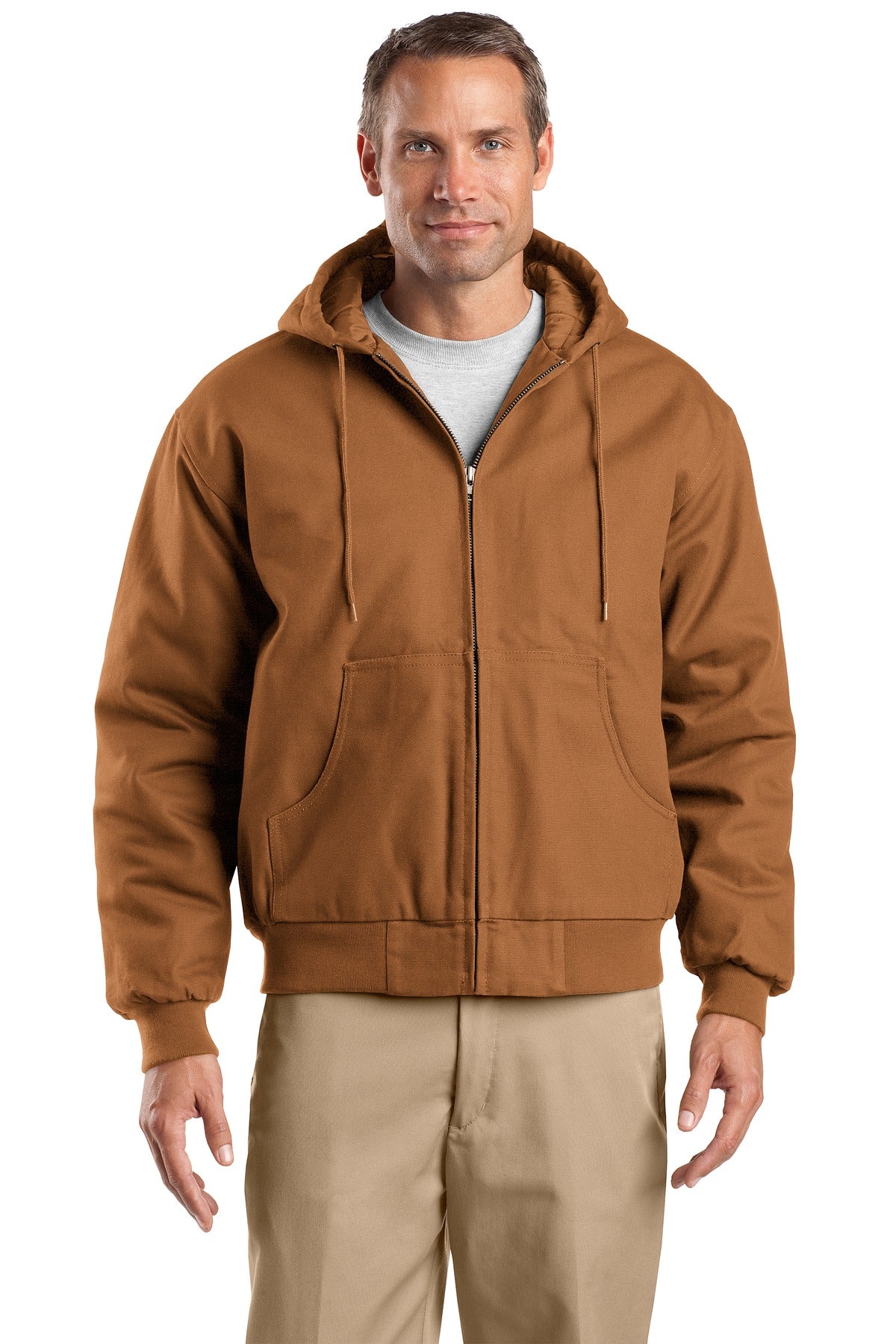 CornerStone Tall Duck Cloth Hooded Work Jacket. TLJ763H in Duck Brown