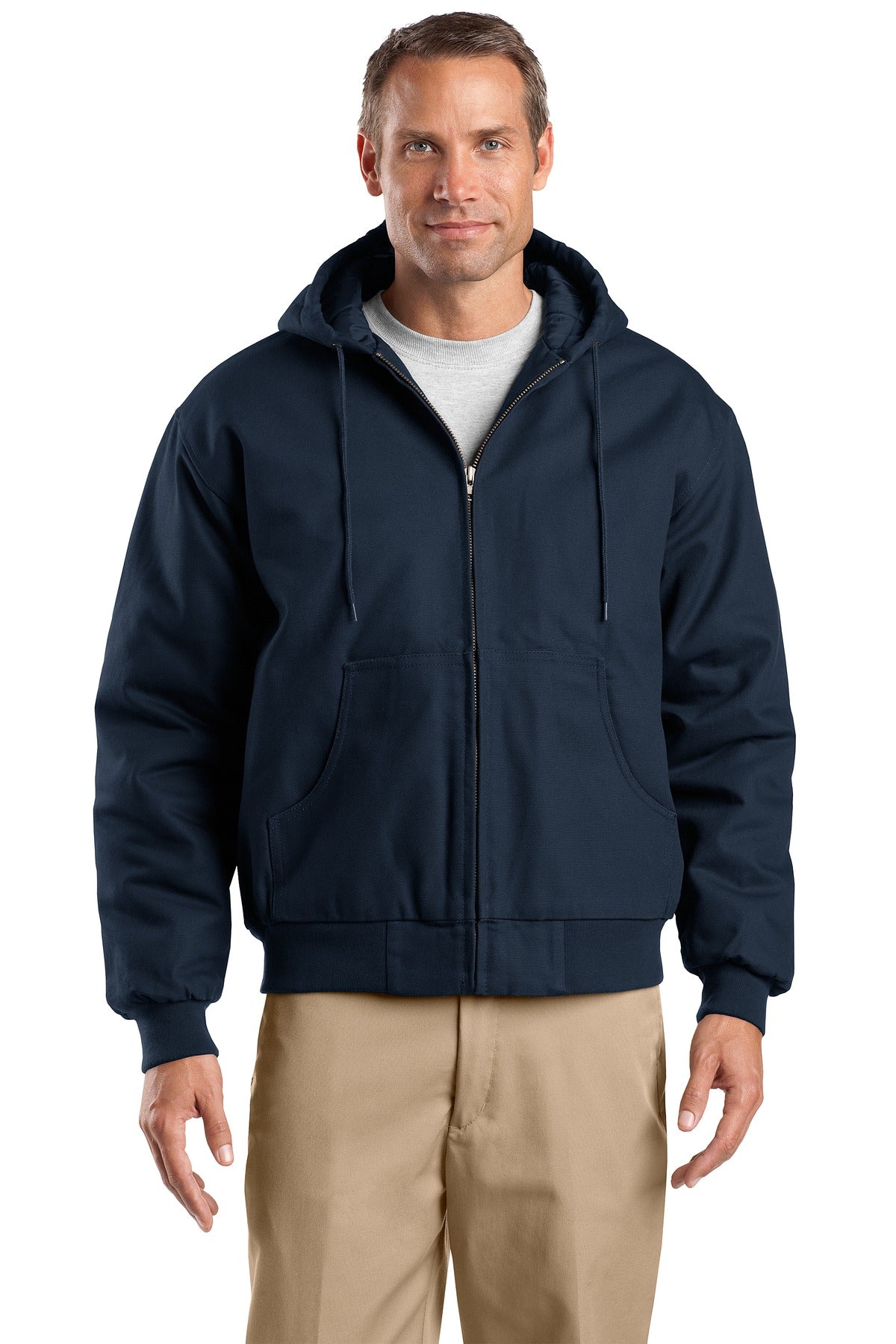 CornerStone Tall Duck Cloth Hooded Work Jacket. TLJ763H in Navy