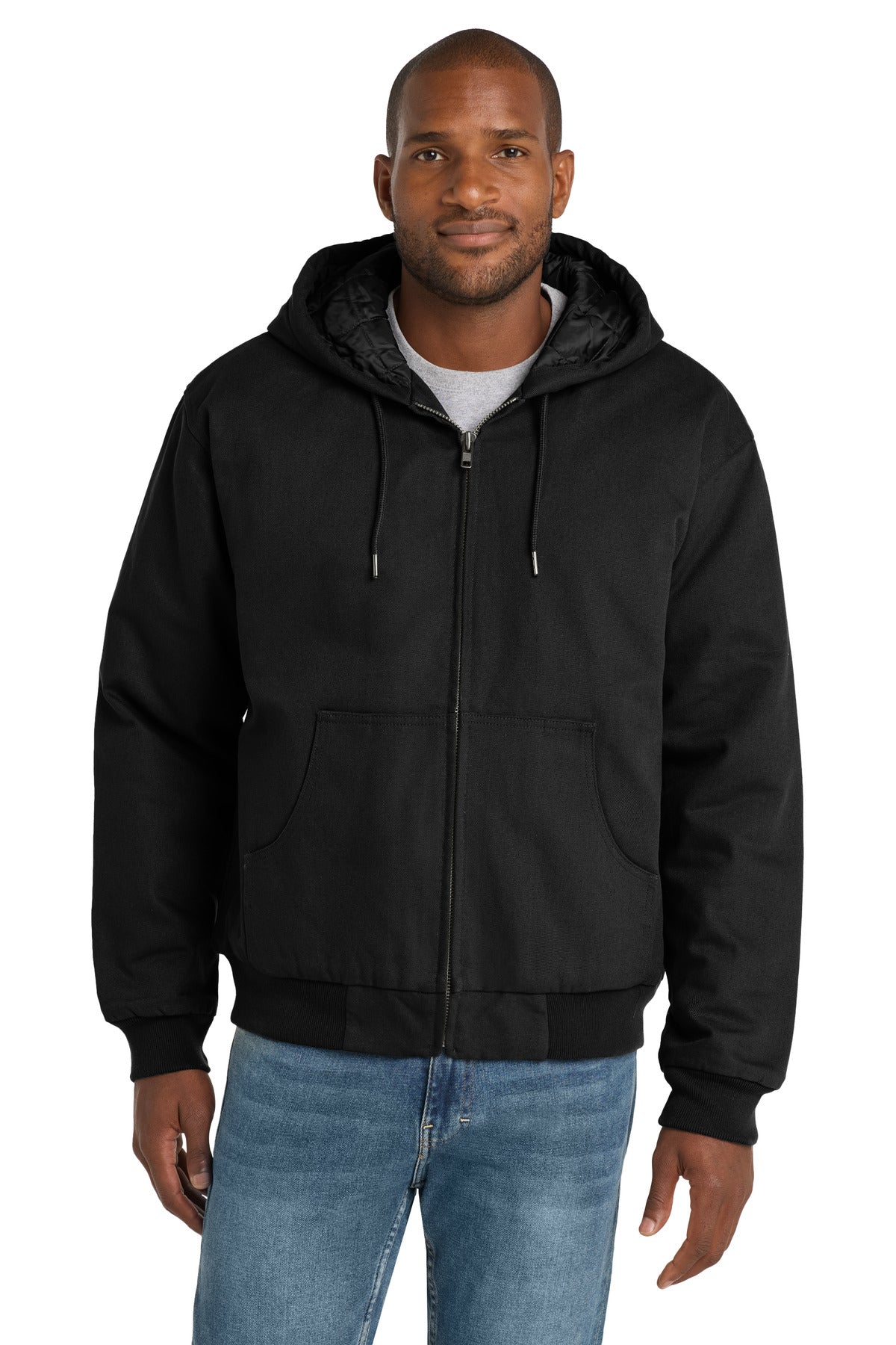 CornerStone - Duck Cloth Hooded Work Jacket.  J763H in Black