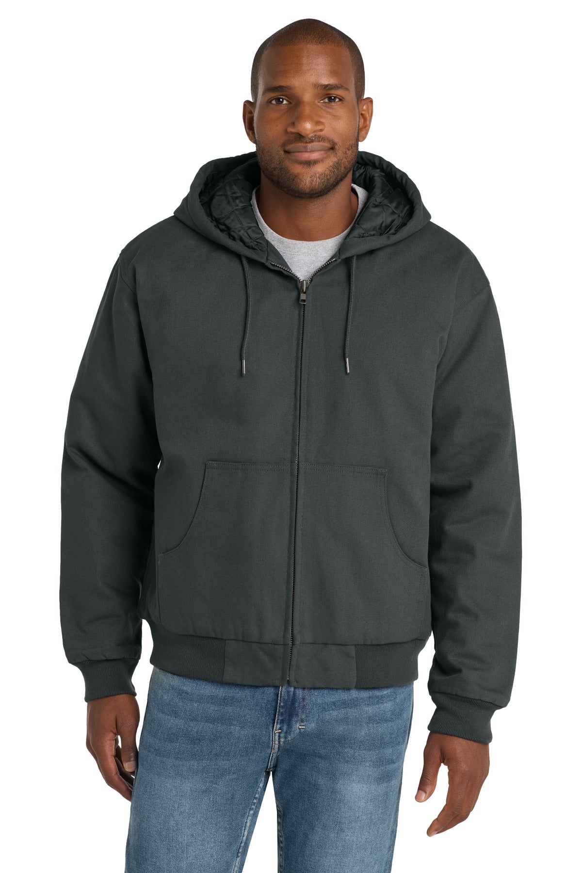 CornerStone - Duck Cloth Hooded Work Jacket.  J763H in Charcoal