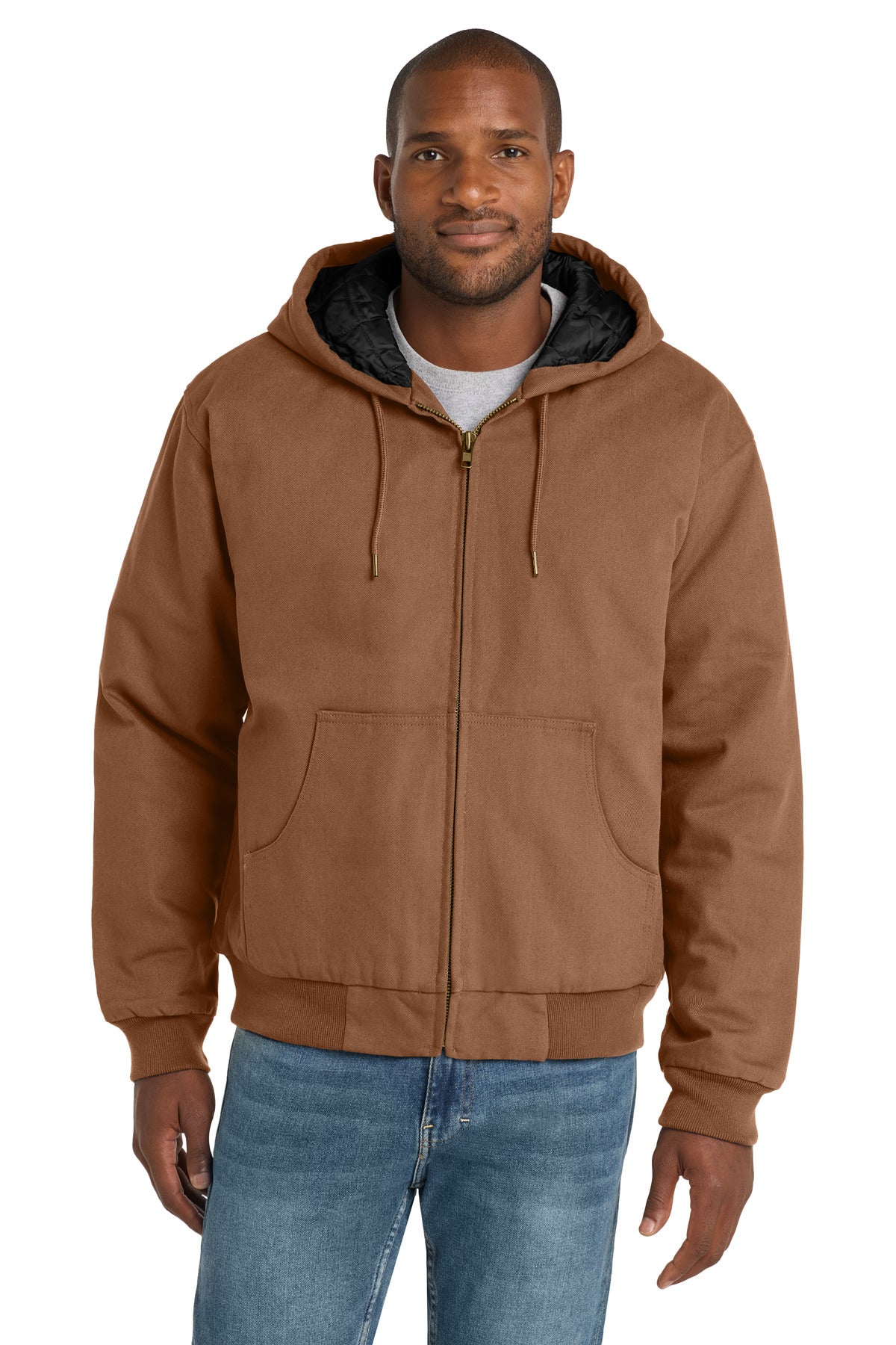 CornerStone - Duck Cloth Hooded Work Jacket.  J763H in Duck Brown