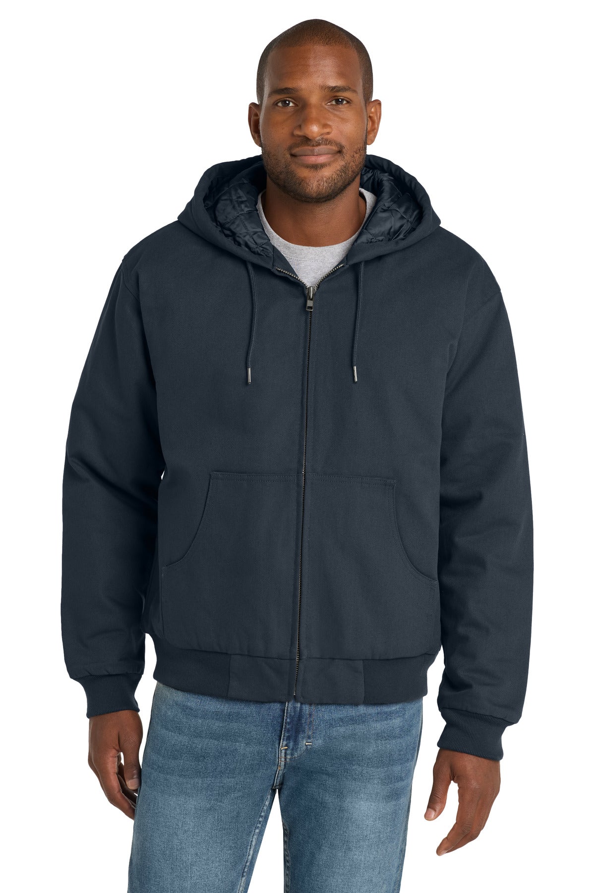 CornerStone - Duck Cloth Hooded Work Jacket.  J763H in Navy