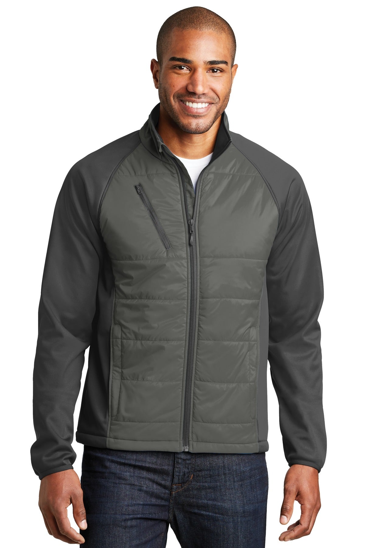 Port Authority Hybrid Soft Shell Jacket. J787 in Smoke Grey/ Grey Steel