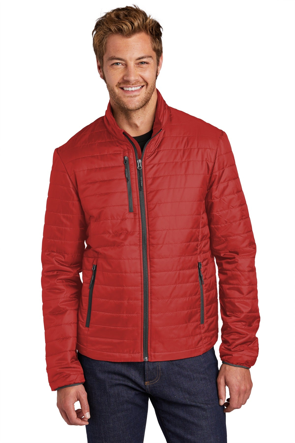 Port Authority  Packable Puffy Jacket J850 in Fire Red/ Graphite
