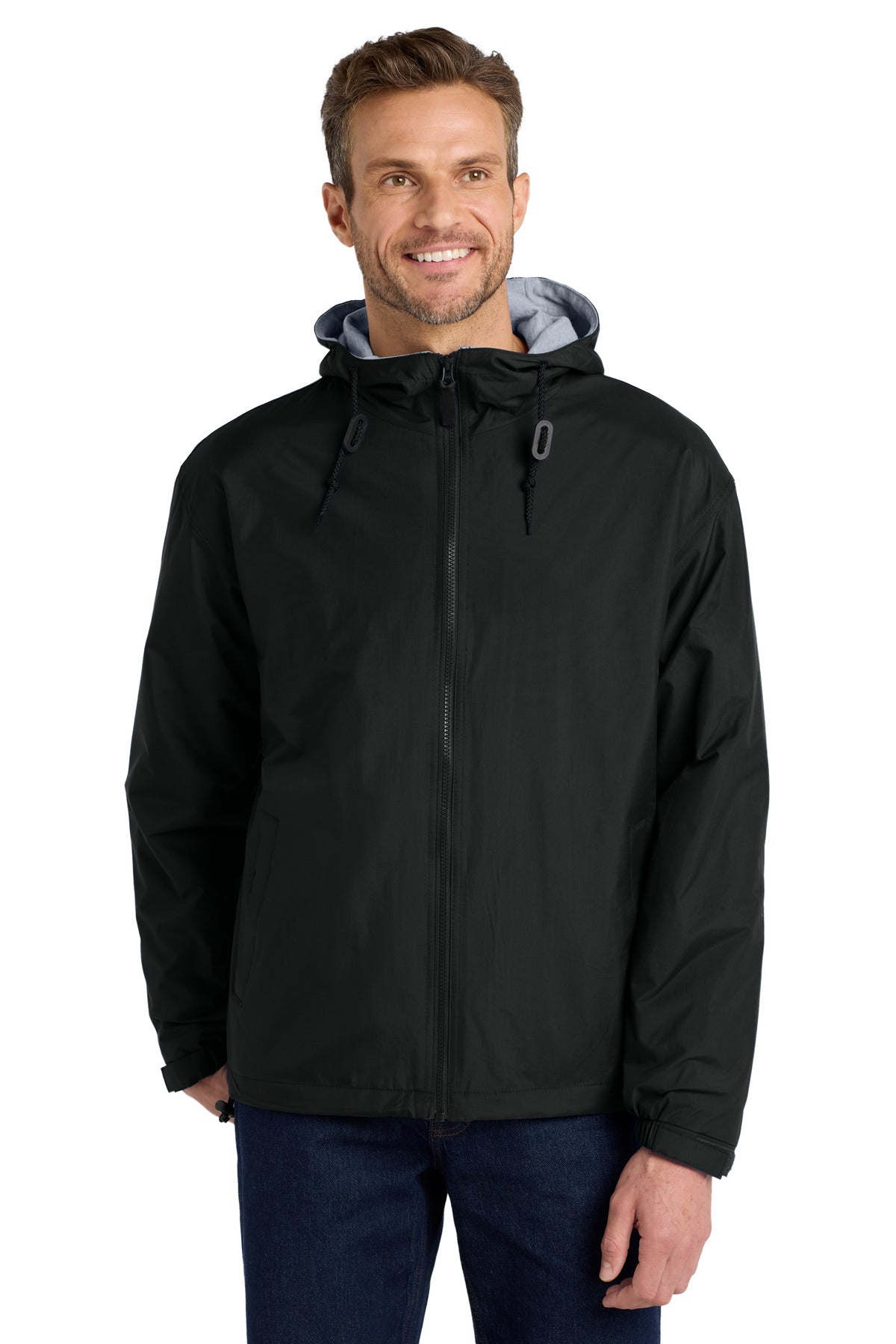 Port Authority Team Jacket.  JP56 in Black/ Light Oxford