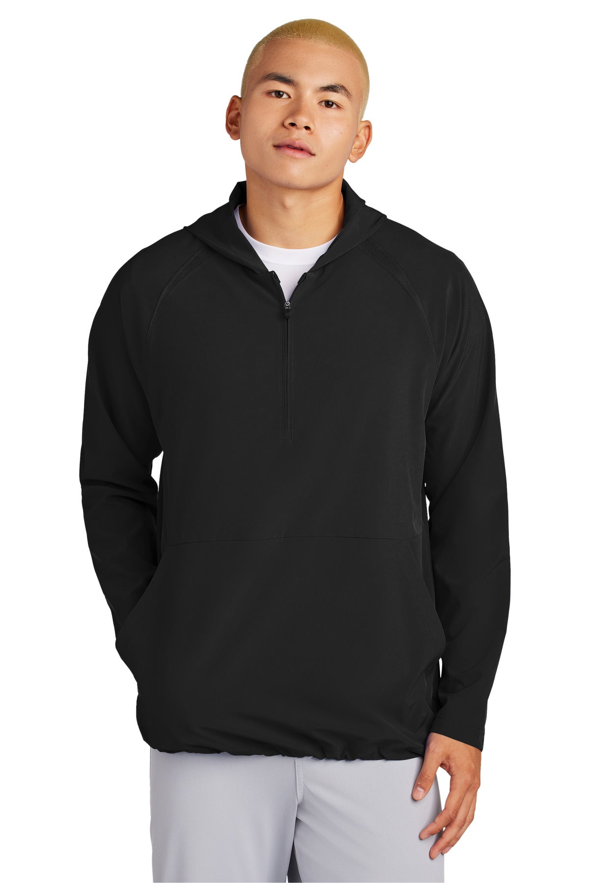 Sport-Tek Repeat 1/2-Zip Long Sleeve Hooded Jacket JST488 in Black