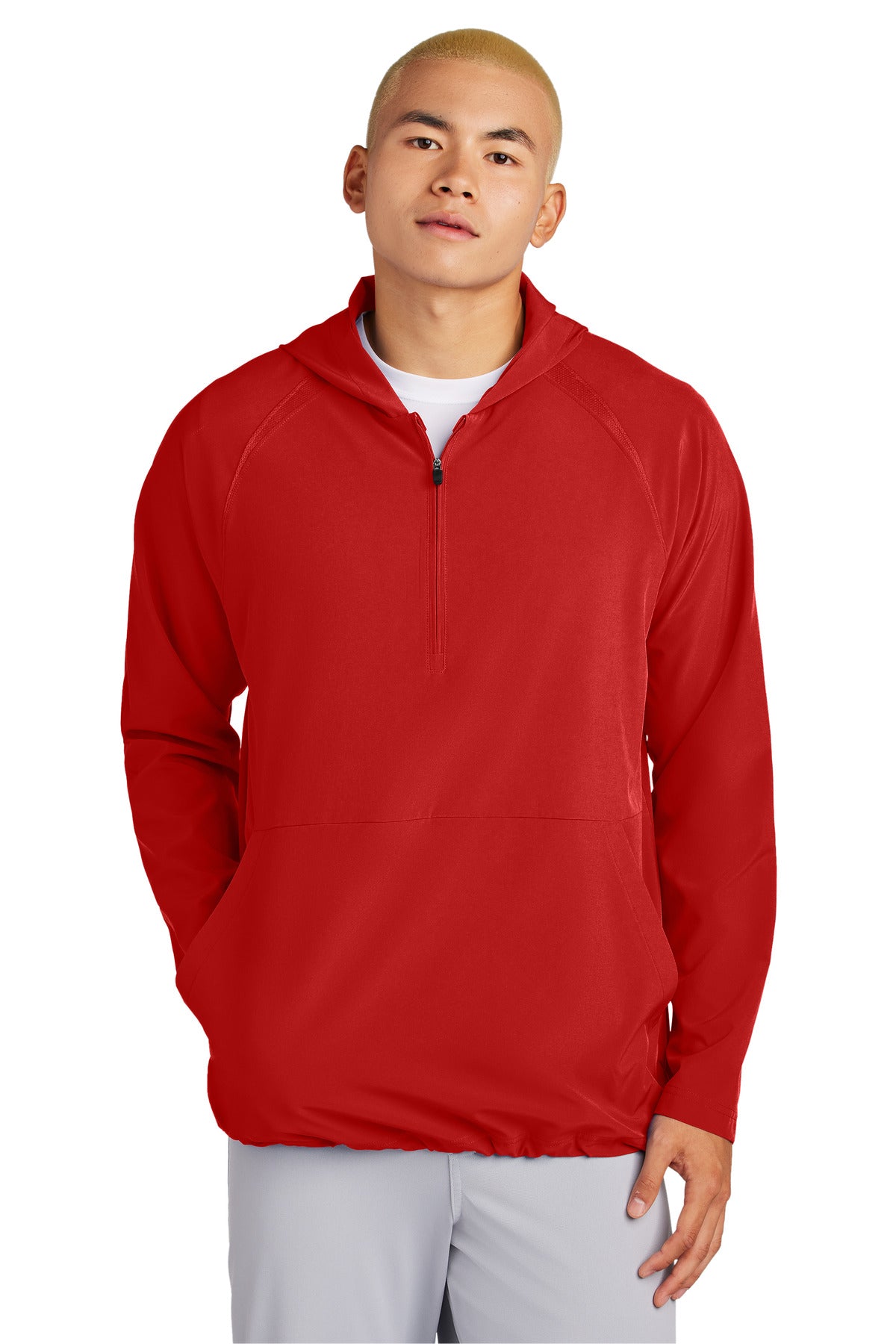Sport-Tek Repeat 1/2-Zip Long Sleeve Hooded Jacket JST488 in Deep Red