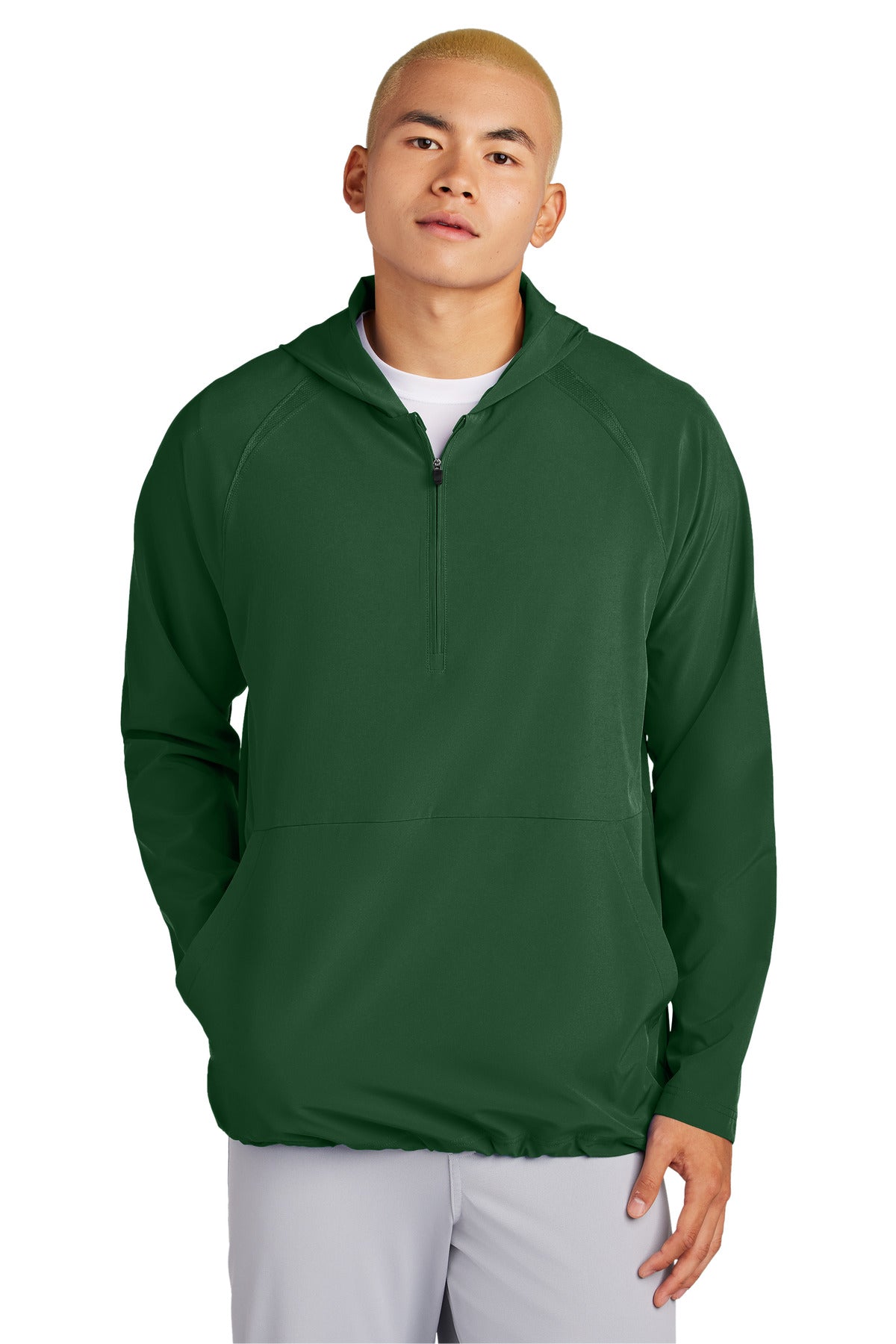 Sport-Tek Repeat 1/2-Zip Long Sleeve Hooded Jacket JST488 in Forest Green