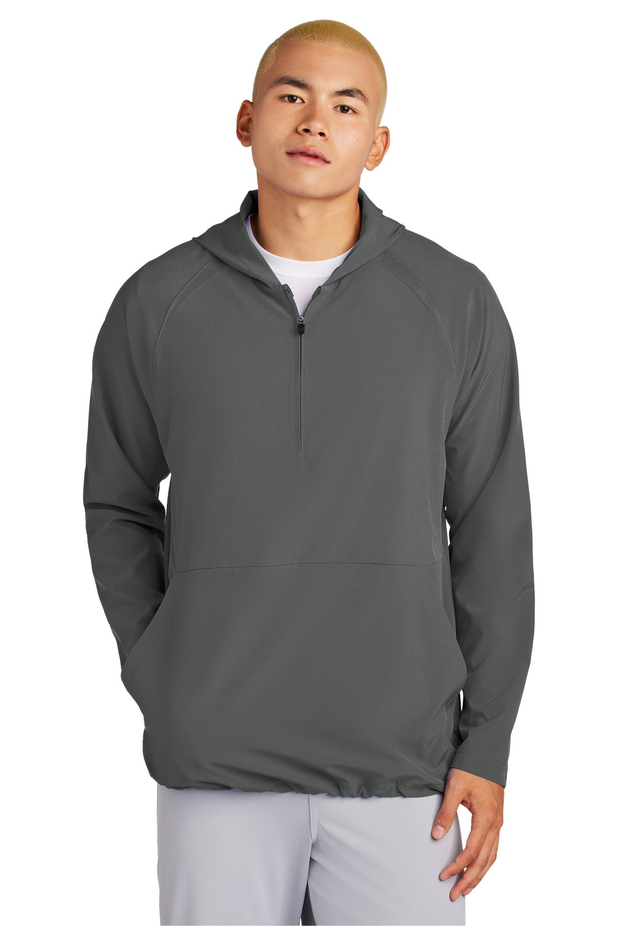 Sport-Tek Repeat 1/2-Zip Long Sleeve Hooded Jacket JST488 in Iron Grey