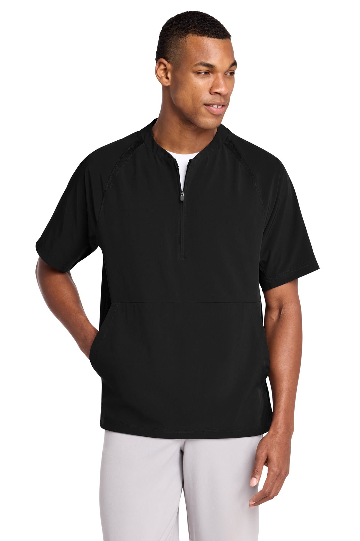 Sport-Tek Repeat 1/2-Zip Short Sleeve Jacket JST489 in Black