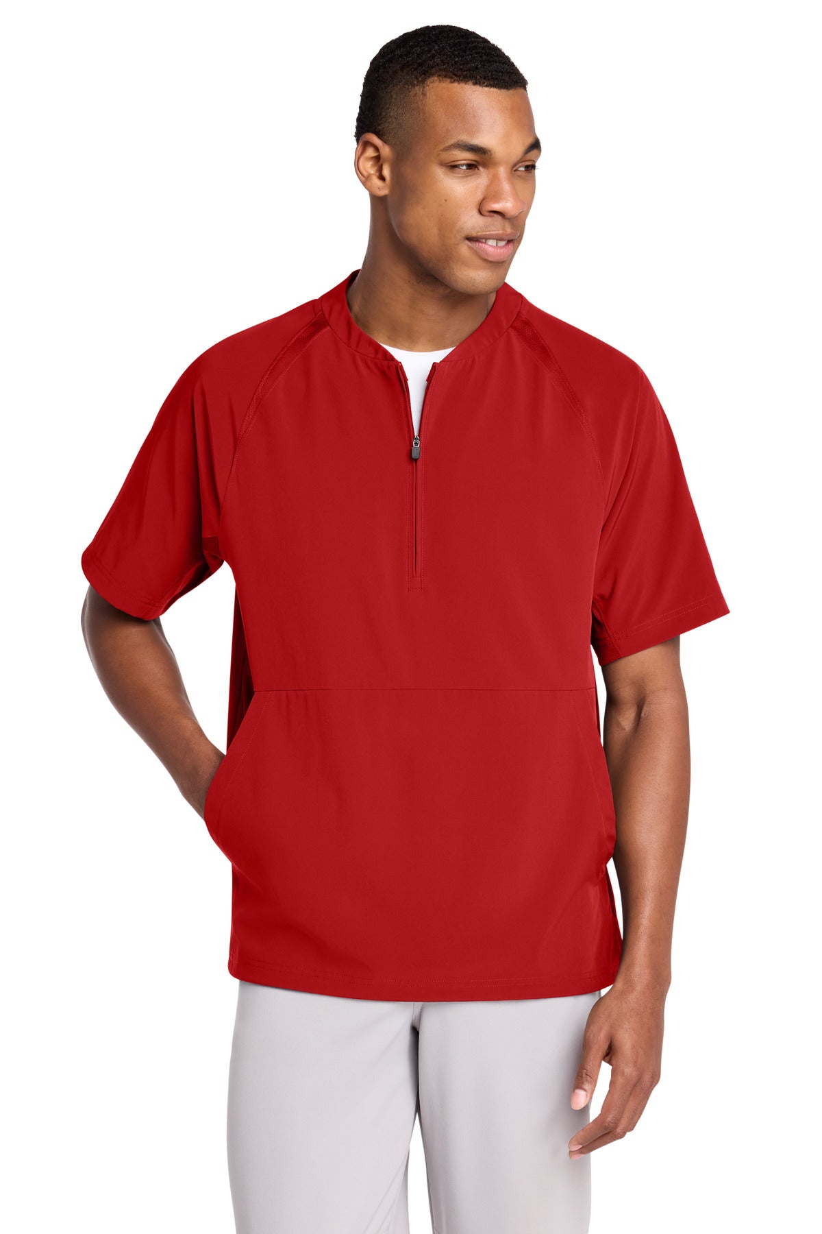 Sport-Tek Repeat 1/2-Zip Short Sleeve Jacket JST489 in Deep Red