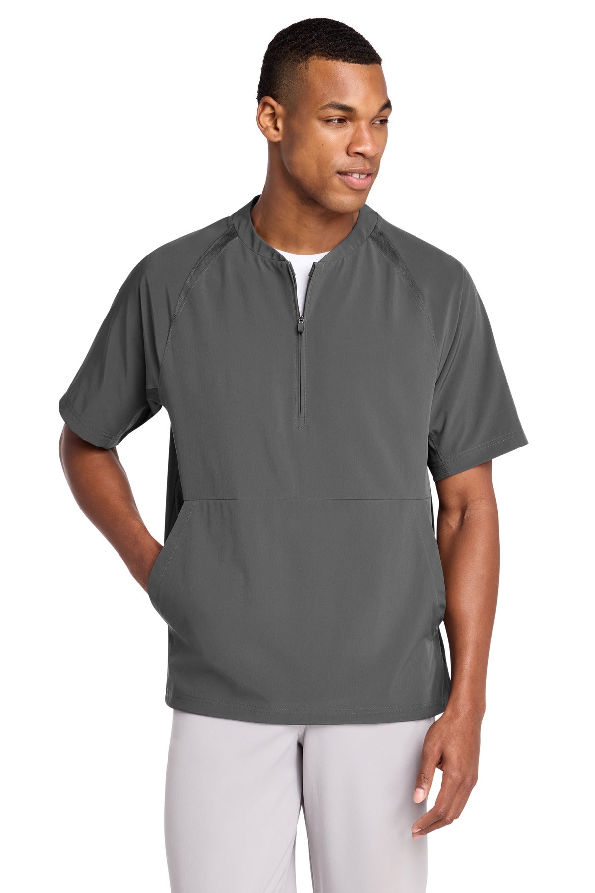Sport-Tek Repeat 1/2-Zip Short Sleeve Jacket JST489 in Iron Grey