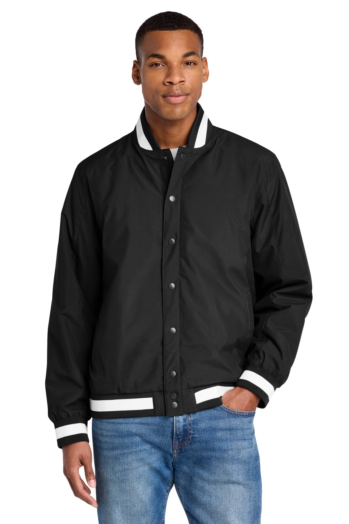Sport-Tek Insulated Varsity Jacket JST58 in Black