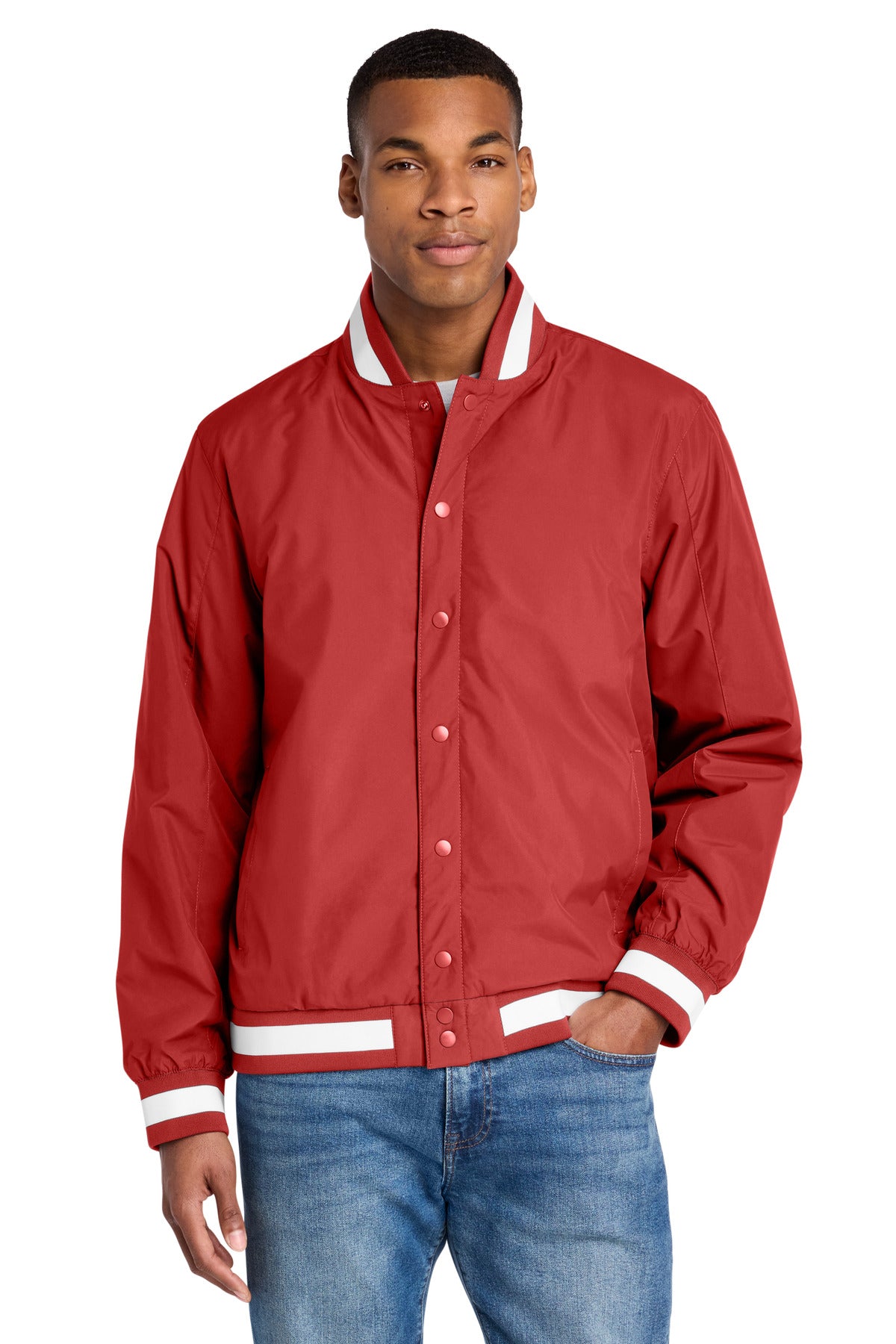 Sport-Tek Insulated Varsity Jacket JST58 in Deep Red