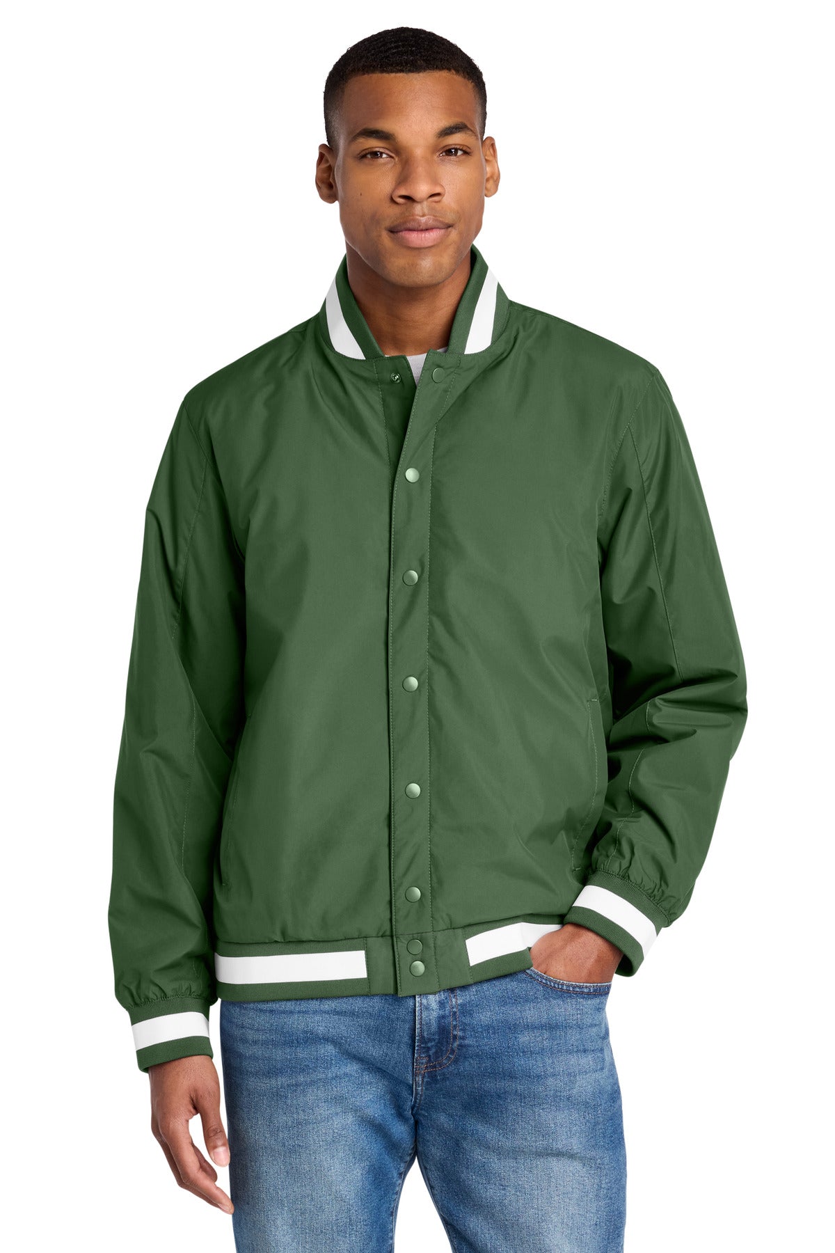 Sport-Tek Insulated Varsity Jacket JST58 in Forest Green