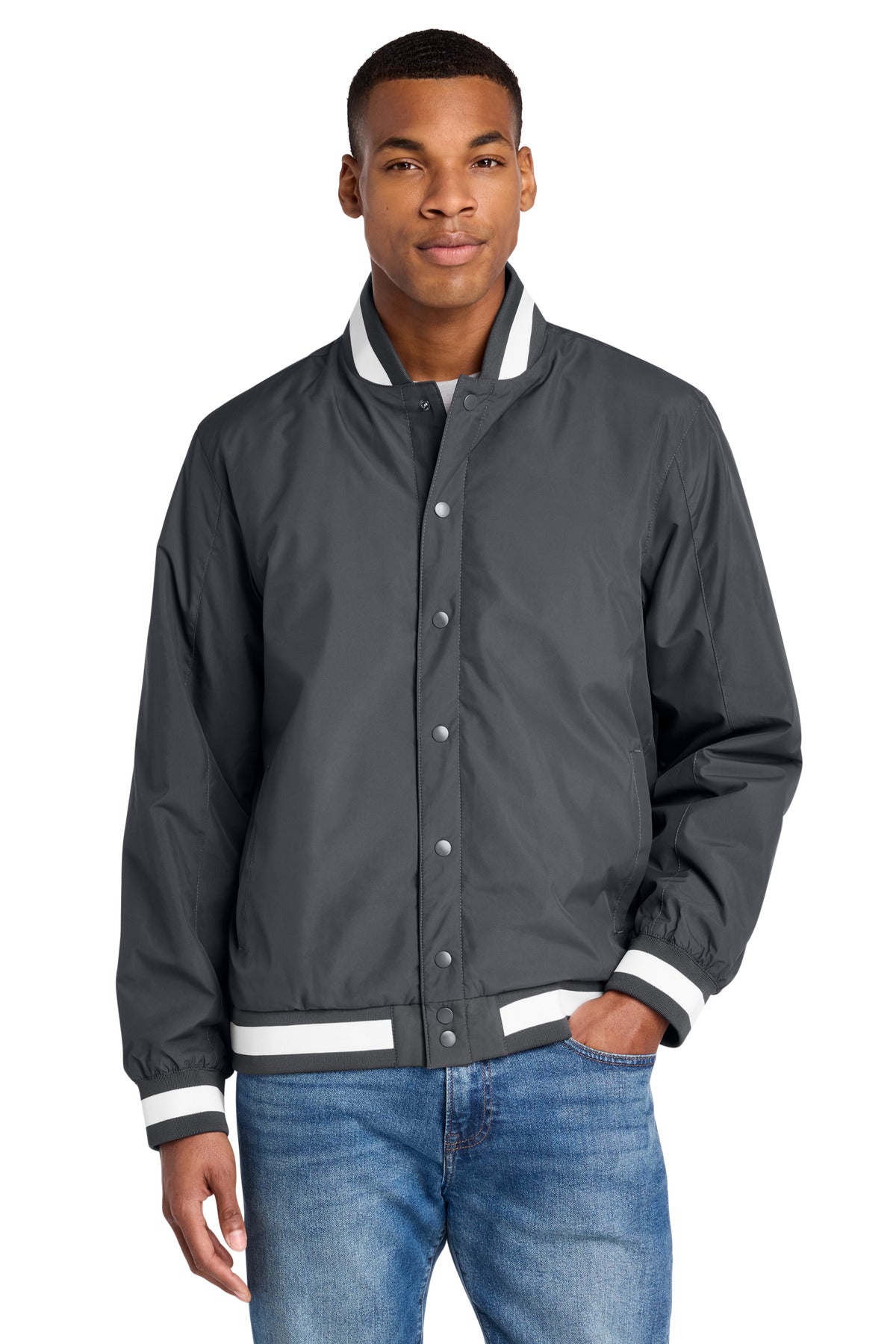Sport-Tek Insulated Varsity Jacket JST58 in Graphite