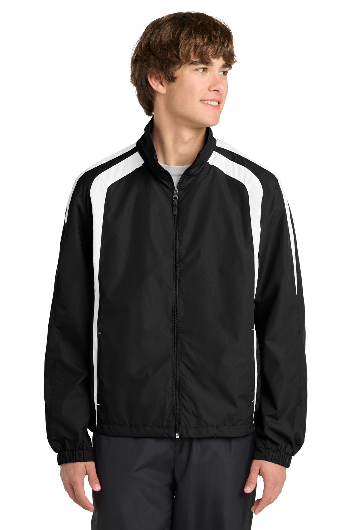 Sport-Tek Colorblock Raglan Jacket. JST60 in Black/ White