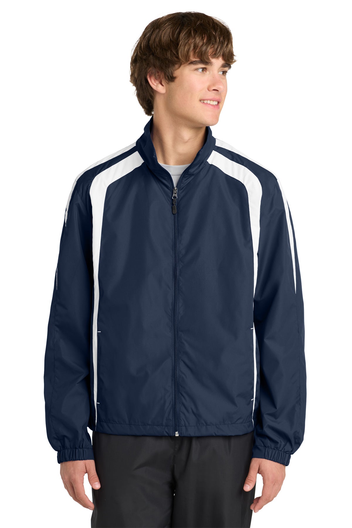 Sport-Tek Colorblock Raglan Jacket. JST60 in True Navy/ White