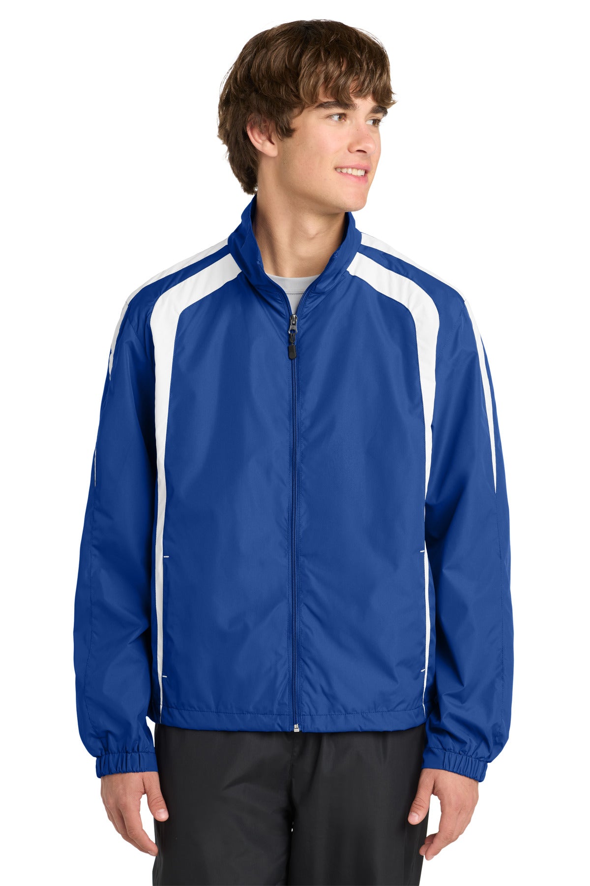Sport-Tek Colorblock Raglan Jacket. JST60 in True Royal/ White