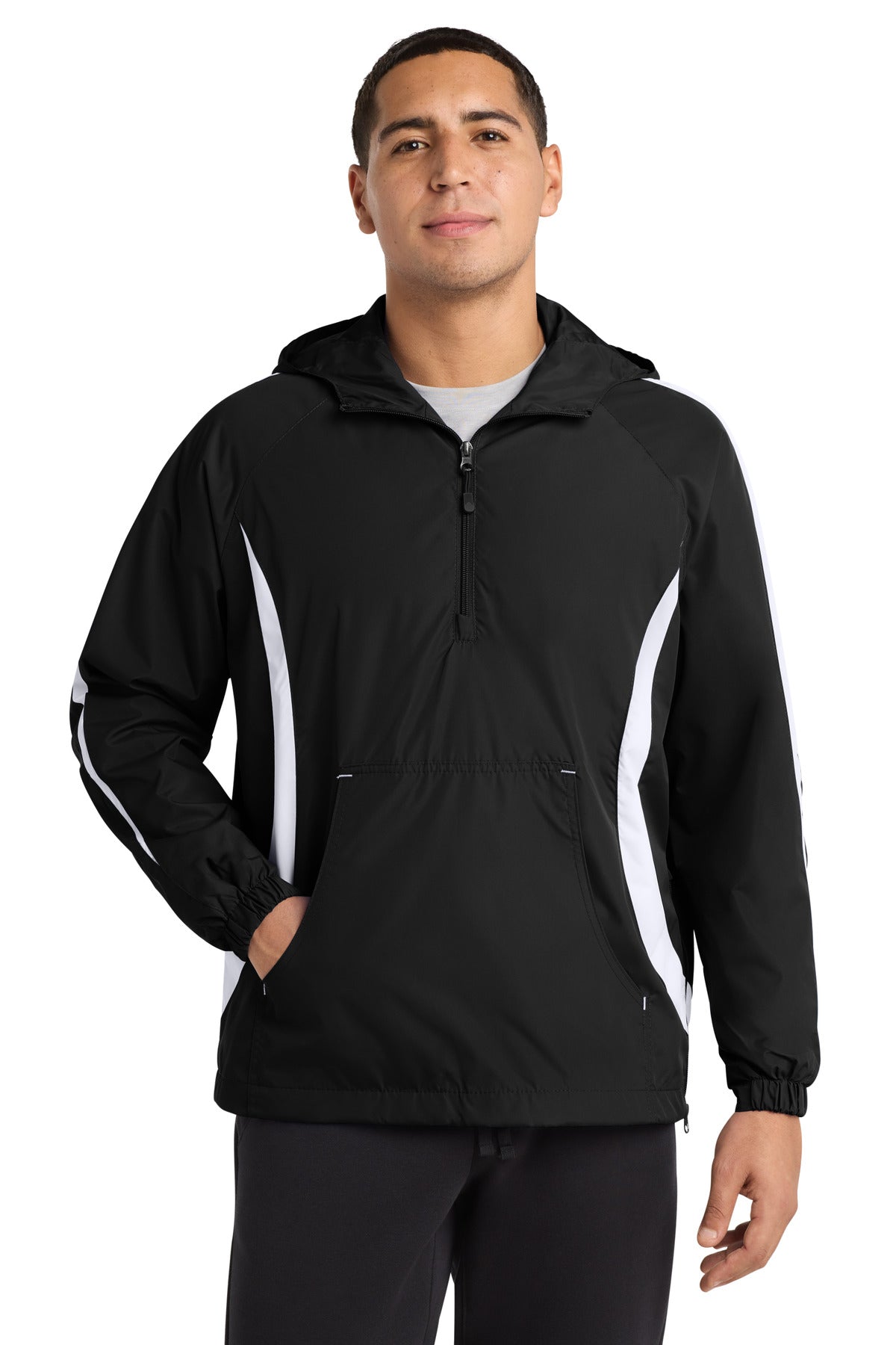 Sport-Tek Colorblock Raglan Anorak. JST63 in Black/ White