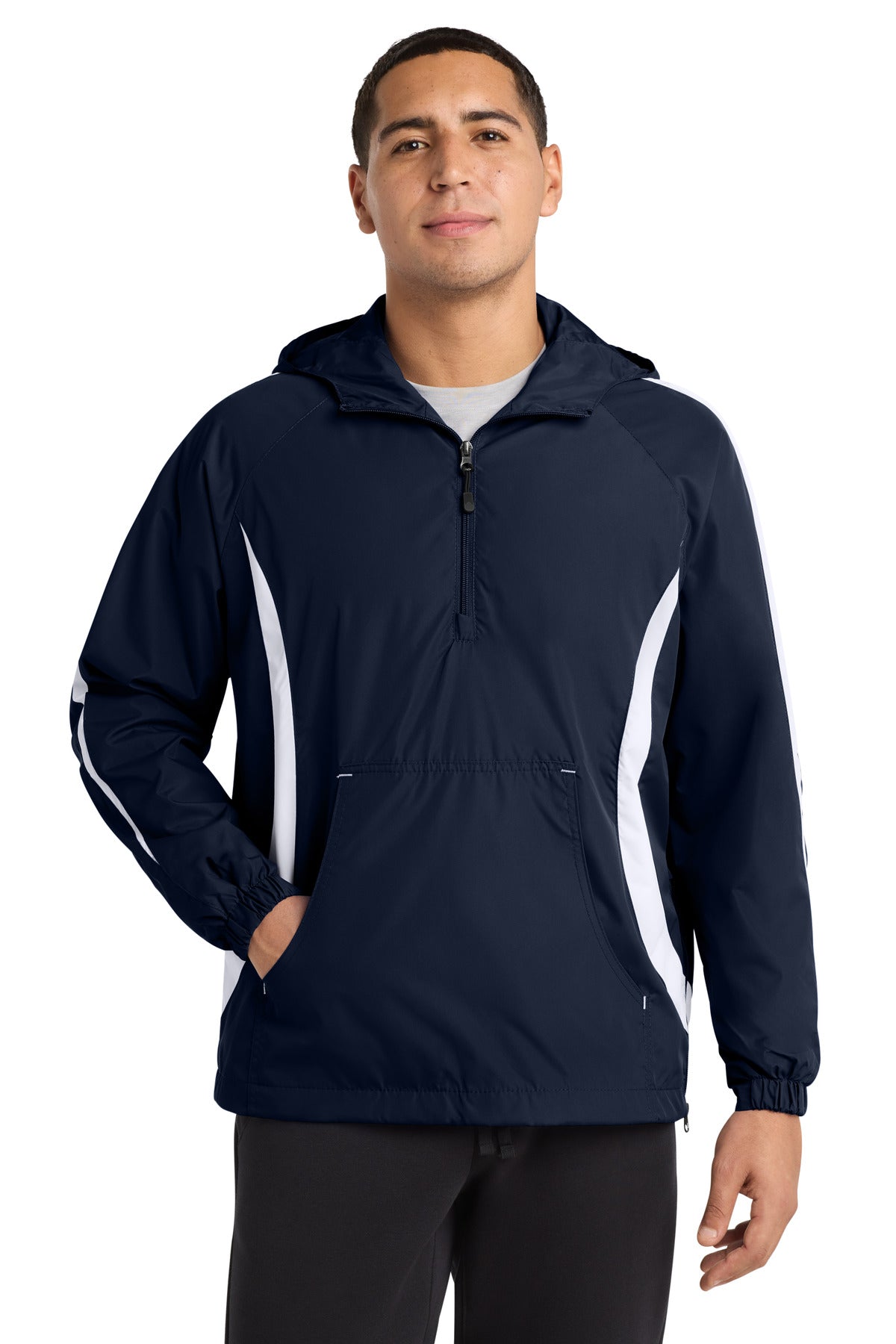 Sport-Tek Colorblock Raglan Anorak. JST63 in True Navy/ White