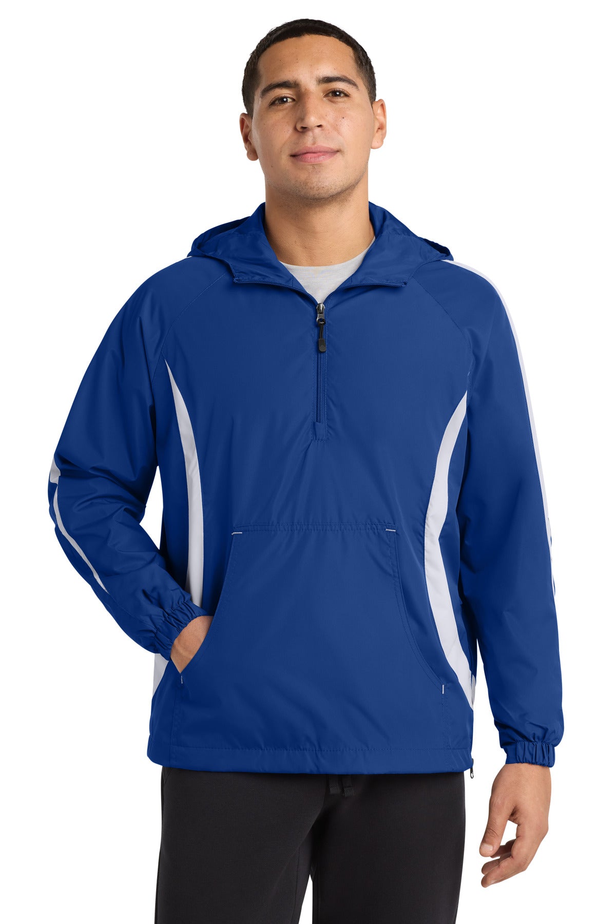 Sport-Tek Colorblock Raglan Anorak. JST63 in True Royal/ White