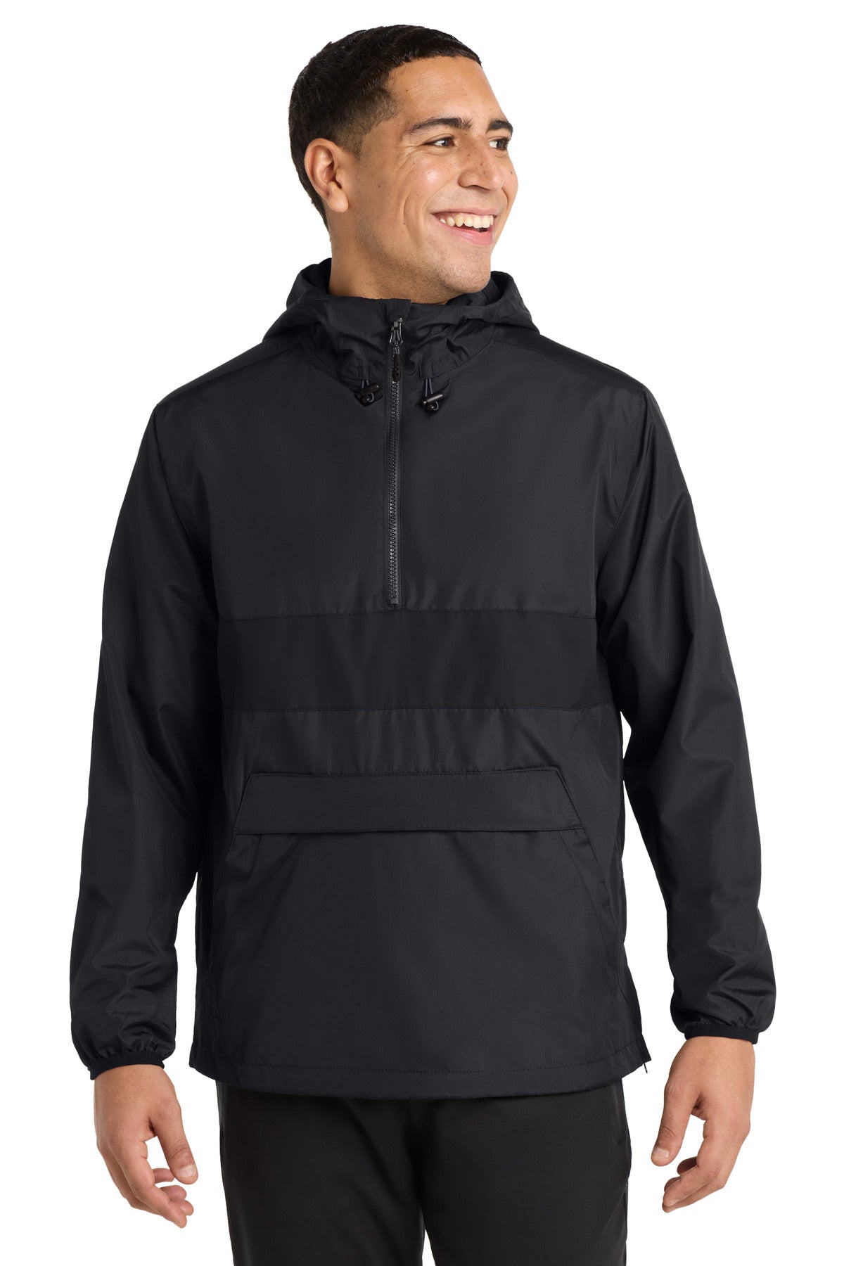 Sport-Tek Zipped Pocket Anorak. JST65 in Black/ Black