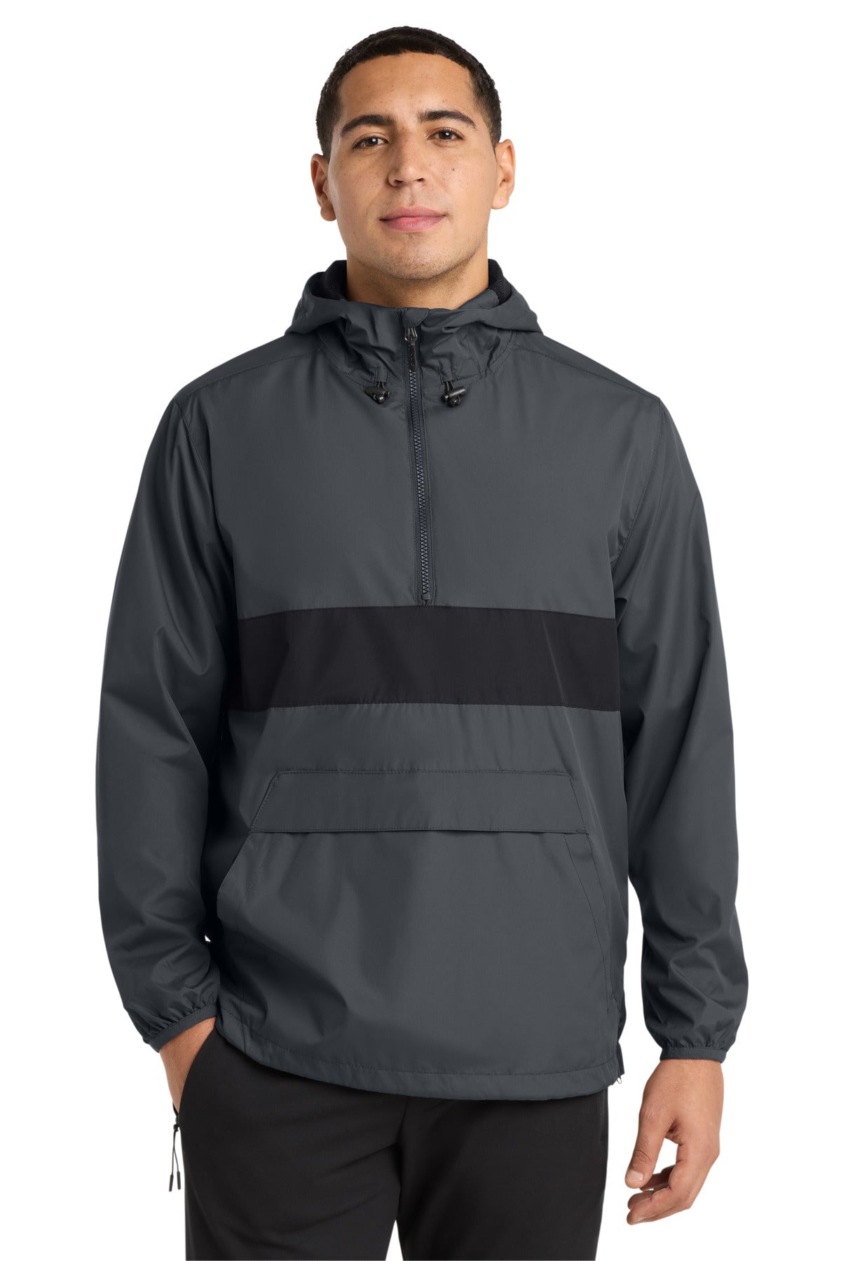 Sport-Tek Zipped Pocket Anorak. JST65 in Graphite/ Black
