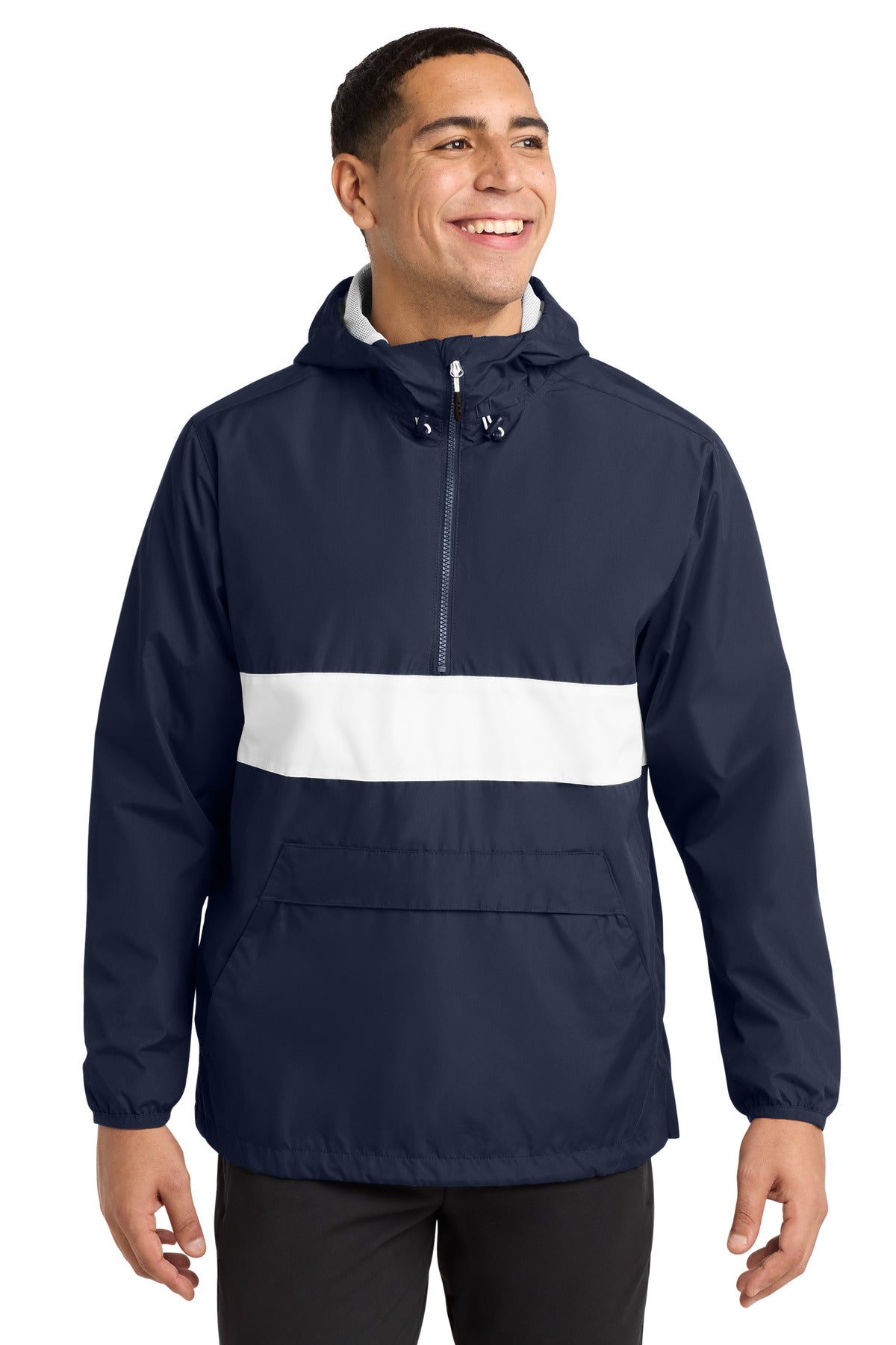 Sport-Tek Zipped Pocket Anorak. JST65 in True Navy/ White