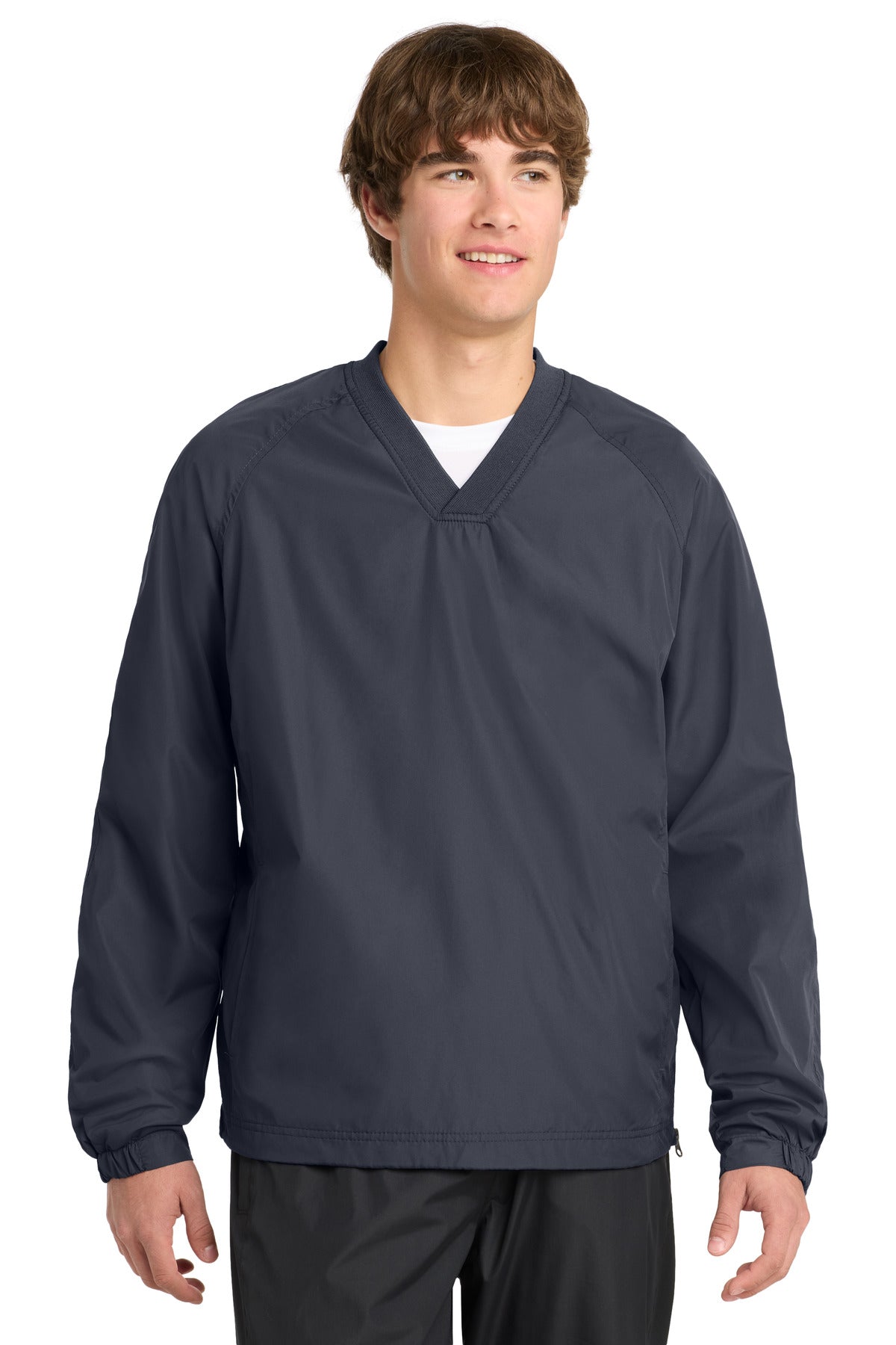 Sport-Tek V-Neck Raglan Wind Shirt. JST72 in Graphite