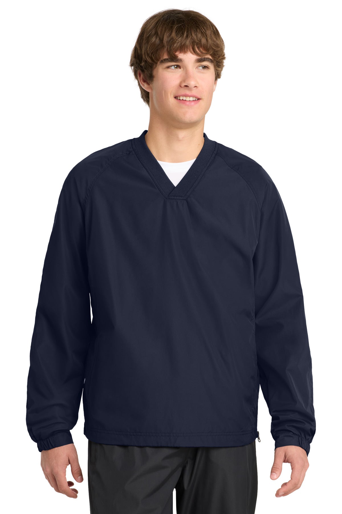 Sport-Tek V-Neck Raglan Wind Shirt. JST72 in True Navy