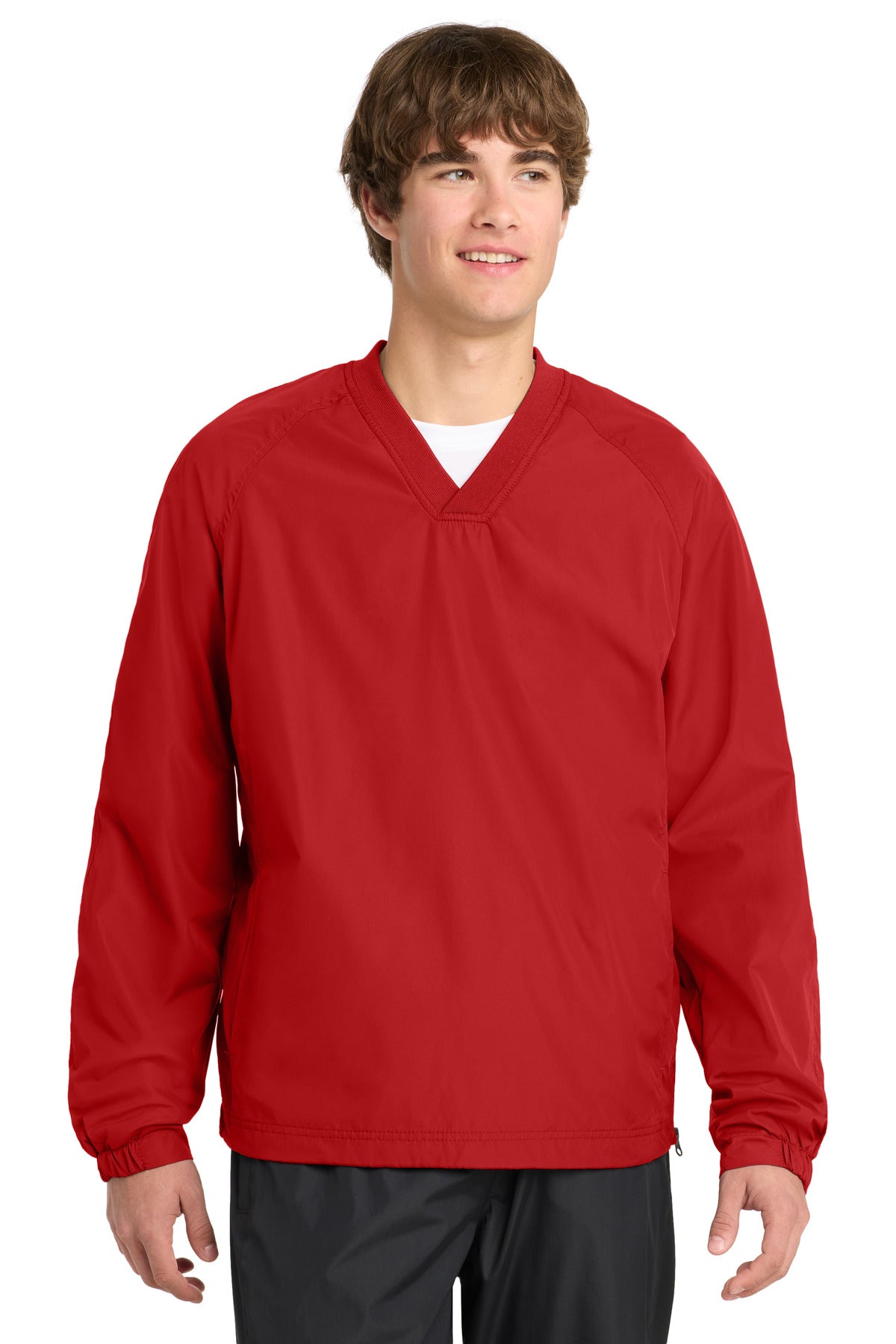 Sport-Tek V-Neck Raglan Wind Shirt. JST72 in True Red