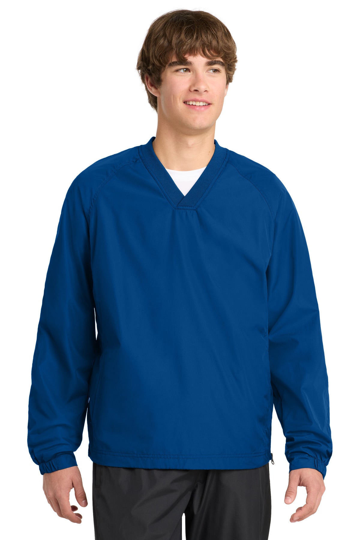 Sport-Tek V-Neck Raglan Wind Shirt. JST72 in True Royal