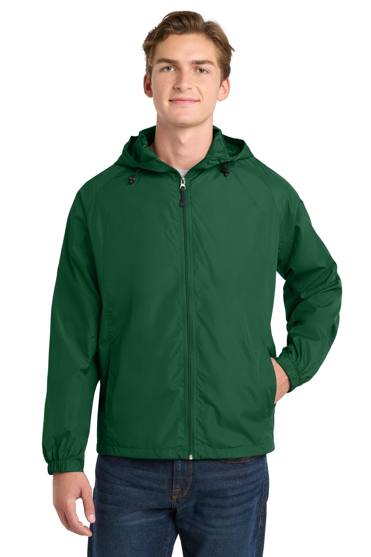 Sport-Tek Hooded Raglan Jacket. JST73 in Forest Green