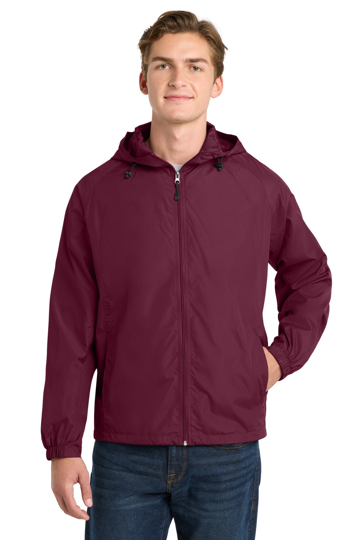 Sport-Tek Hooded Raglan Jacket. JST73 in Maroon