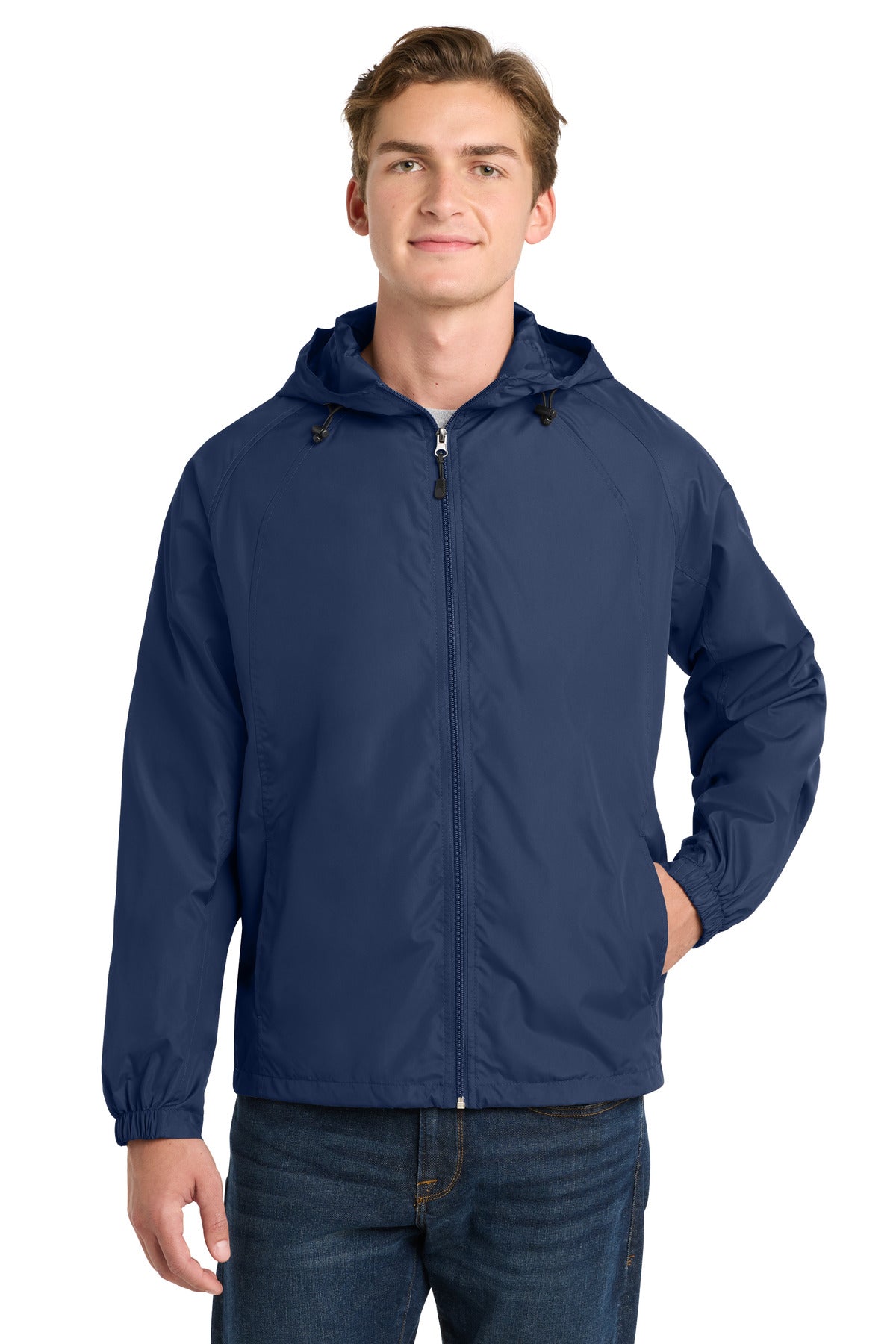 Sport-Tek Hooded Raglan Jacket. JST73 in True Navy