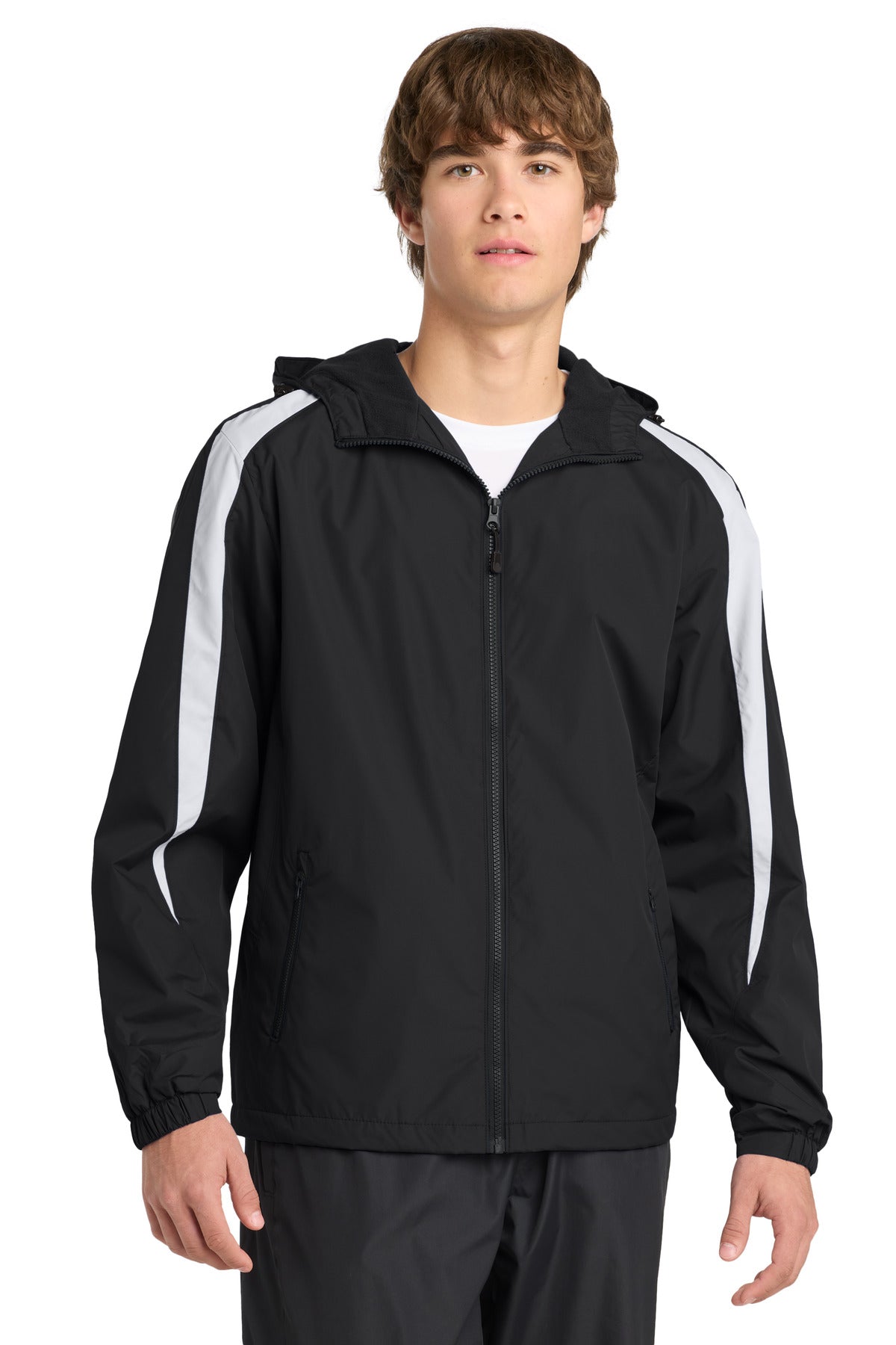 Sport-Tek Fleece-Lined Colorblock Jacket. JST81 in Black/ White