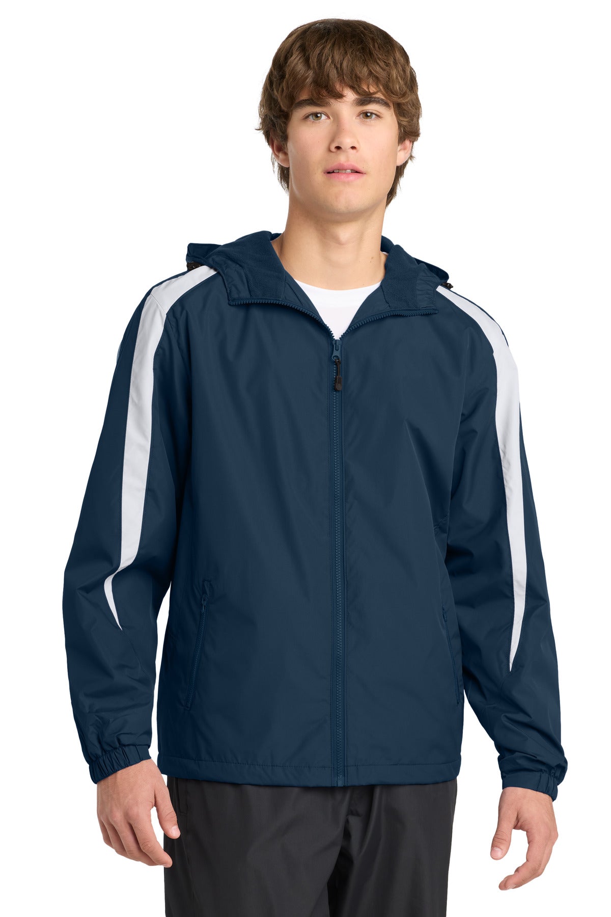 Sport-Tek Fleece-Lined Colorblock Jacket. JST81 in True Navy/ White