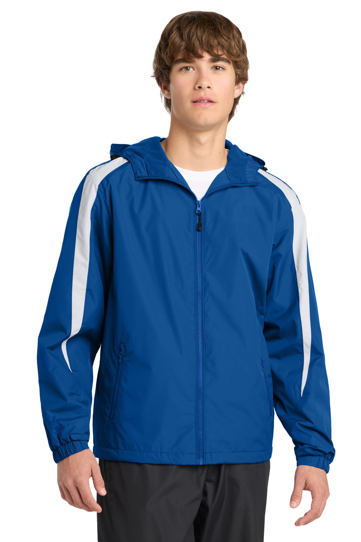 Sport-Tek Fleece-Lined Colorblock Jacket. JST81 in True Royal/ White