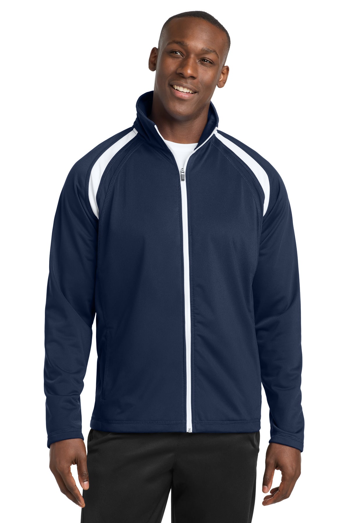 Sport-Tek Tricot Track Jacket. JST90 in True Navy/ White