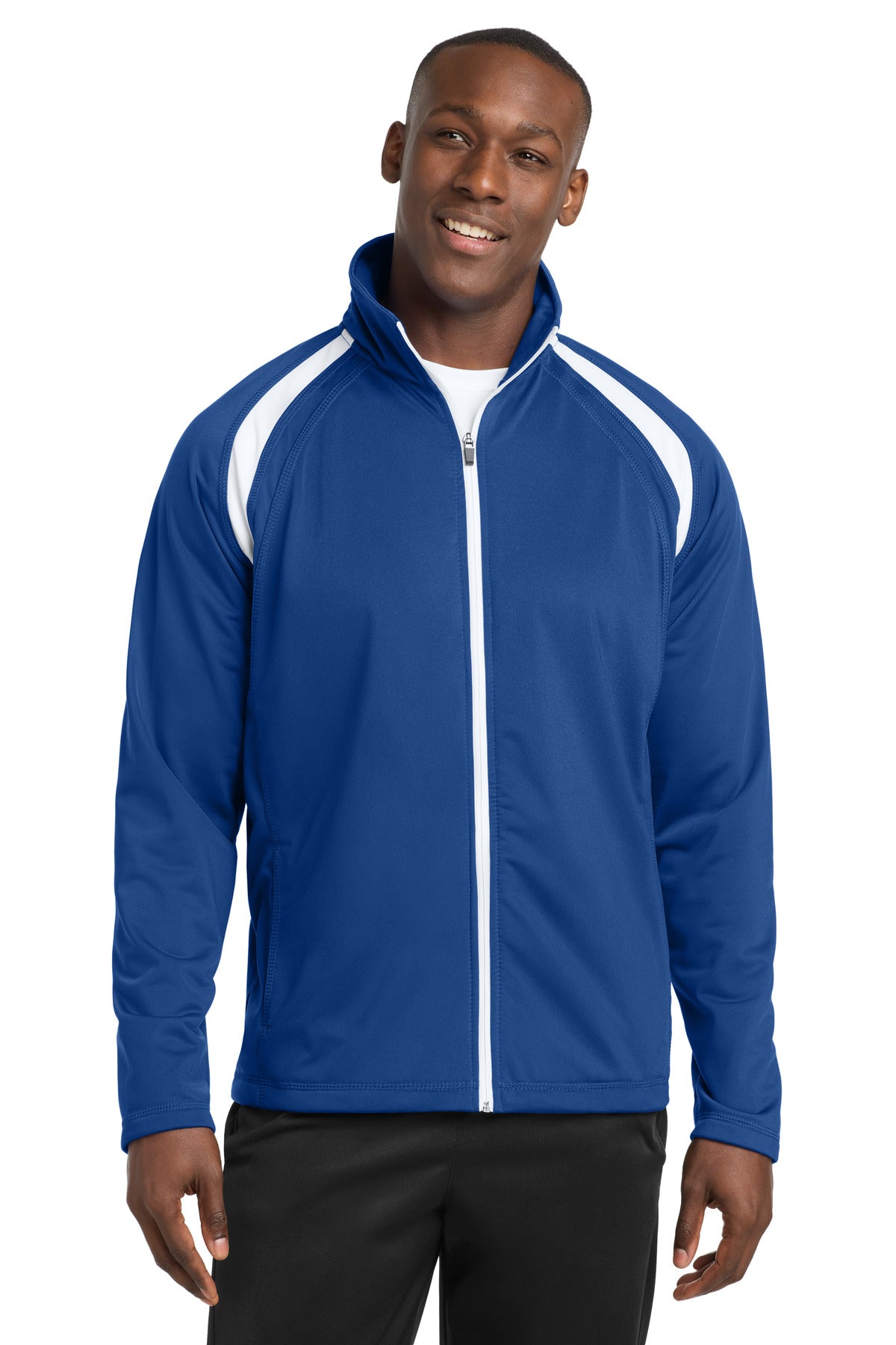 Sport-Tek Tricot Track Jacket. JST90 in True Royal/ White
