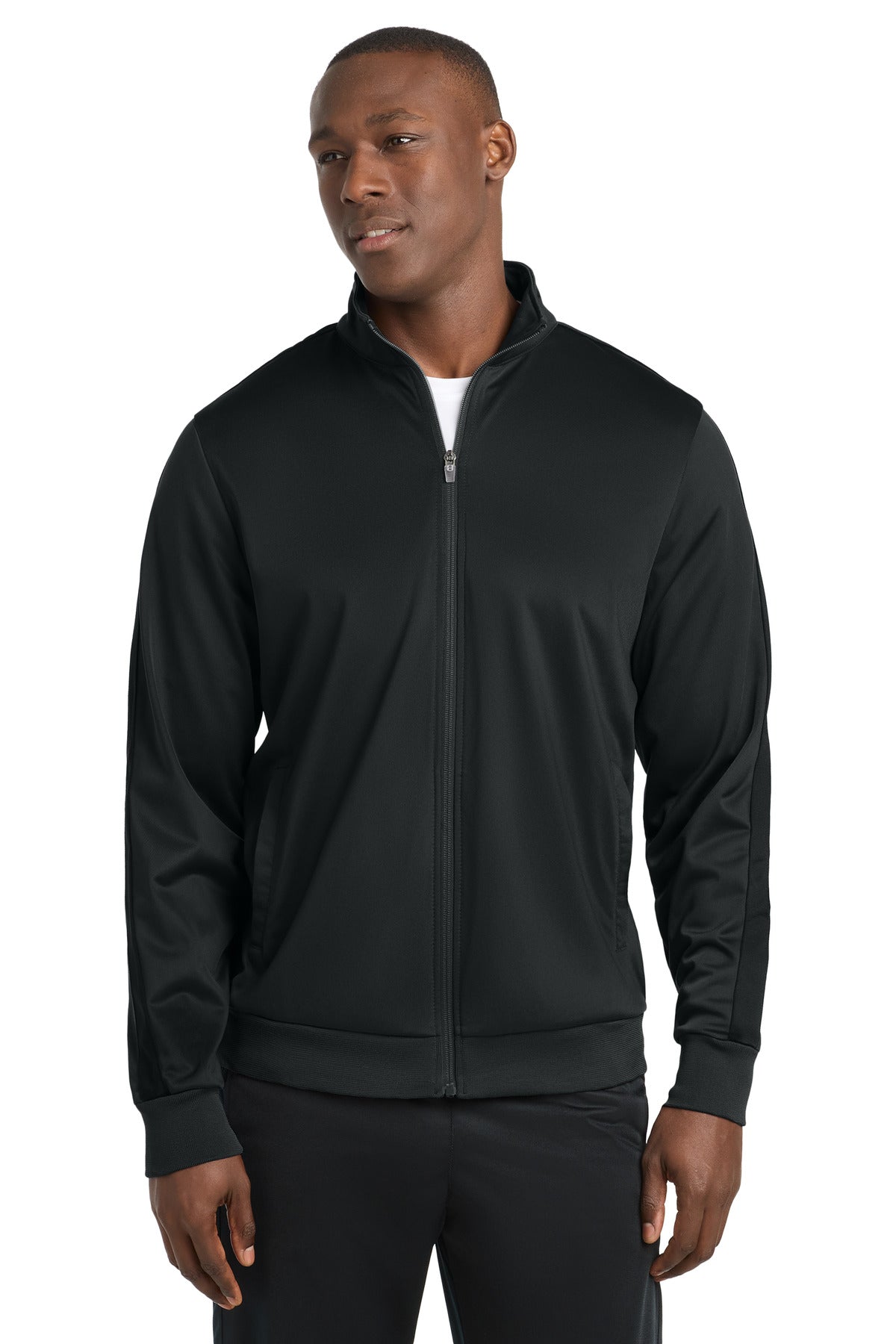 Sport-Tek  Tricot Sleeve Stripe Track Jacket. JST94 in Black/ Black