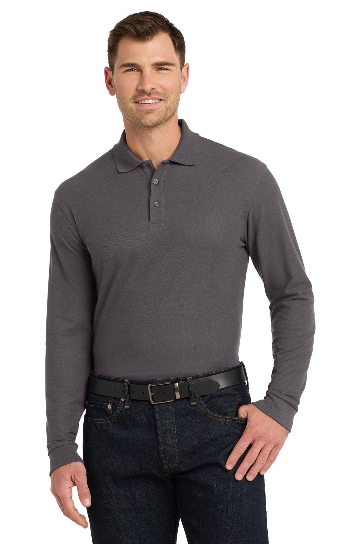 Port Authority Long Sleeve Core Classic Pique Polo. K100LS in Graphite