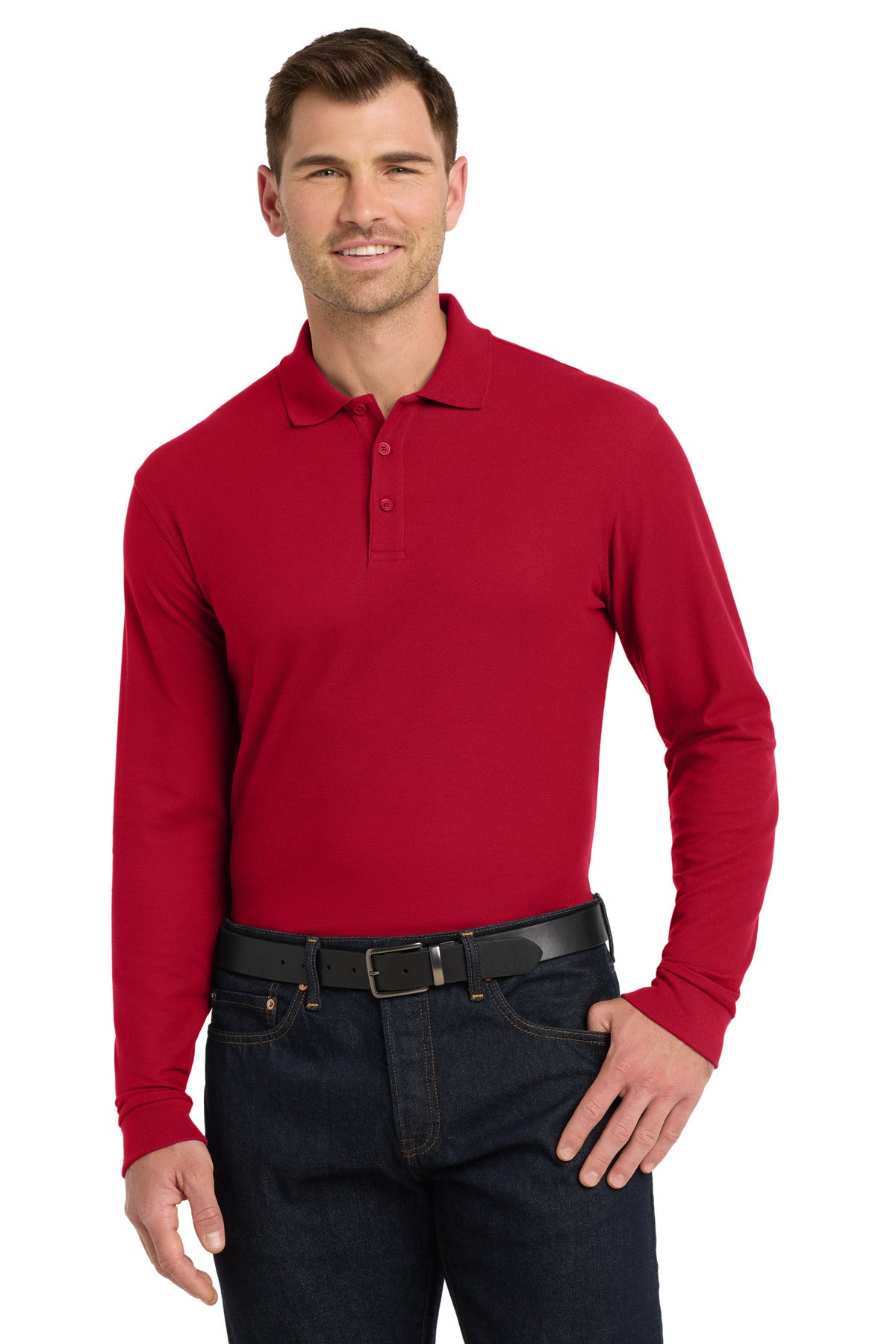 Port Authority Long Sleeve Core Classic Pique Polo. K100LS in Rich Red