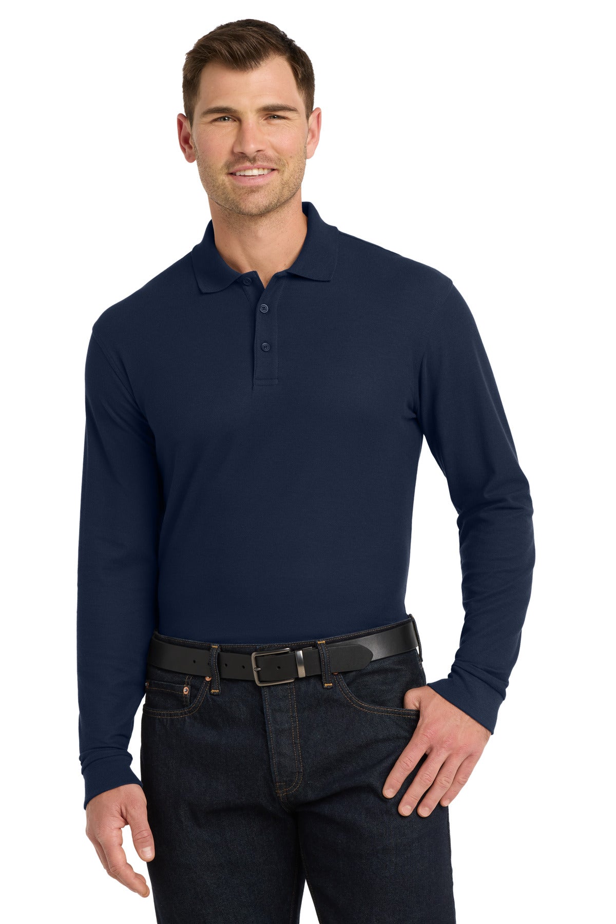 Port Authority Long Sleeve Core Classic Pique Polo. K100LS in River Blue Navy