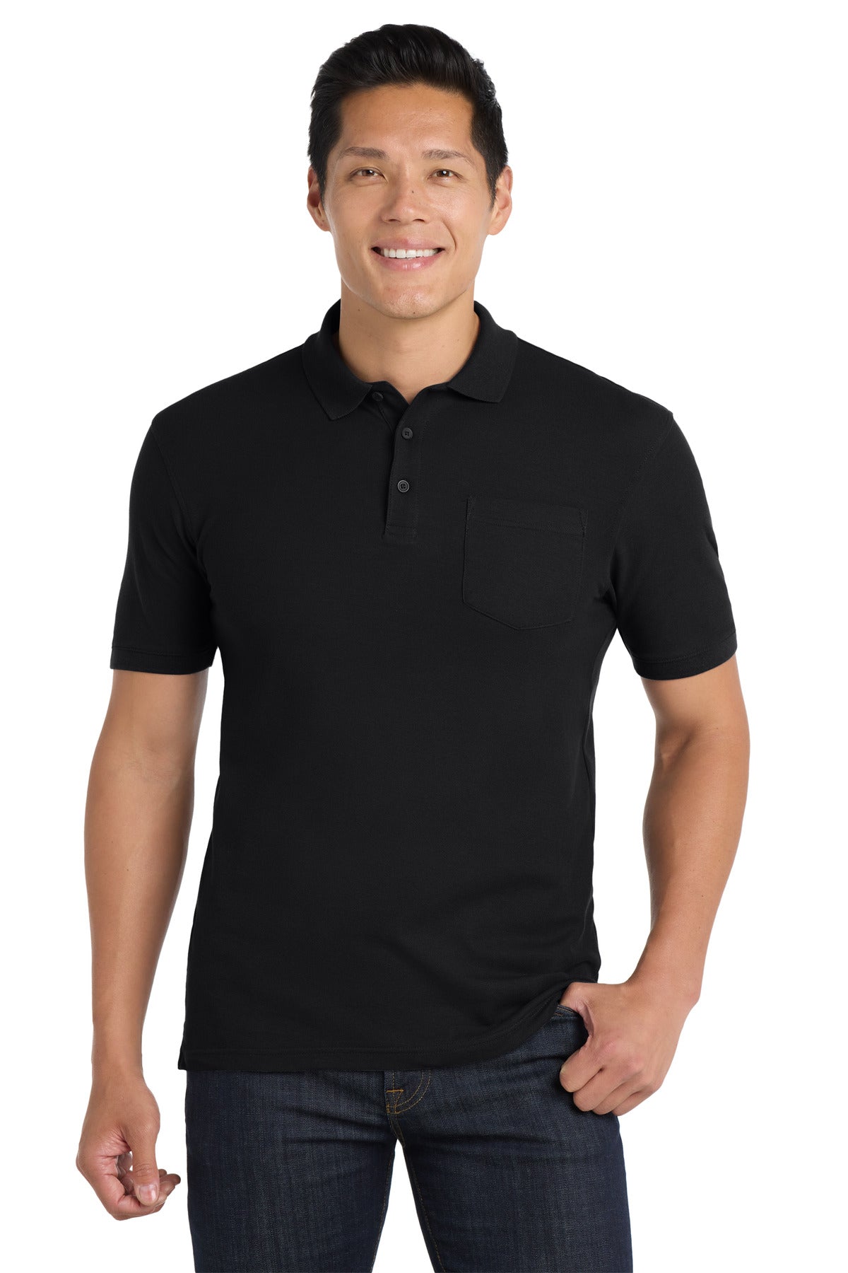 Port Authority Core Classic Pique Pocket Polo. K100P in Deep Black