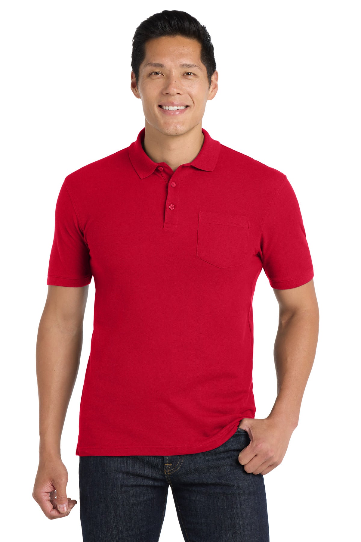 Port Authority Core Classic Pique Pocket Polo. K100P in Rich Red