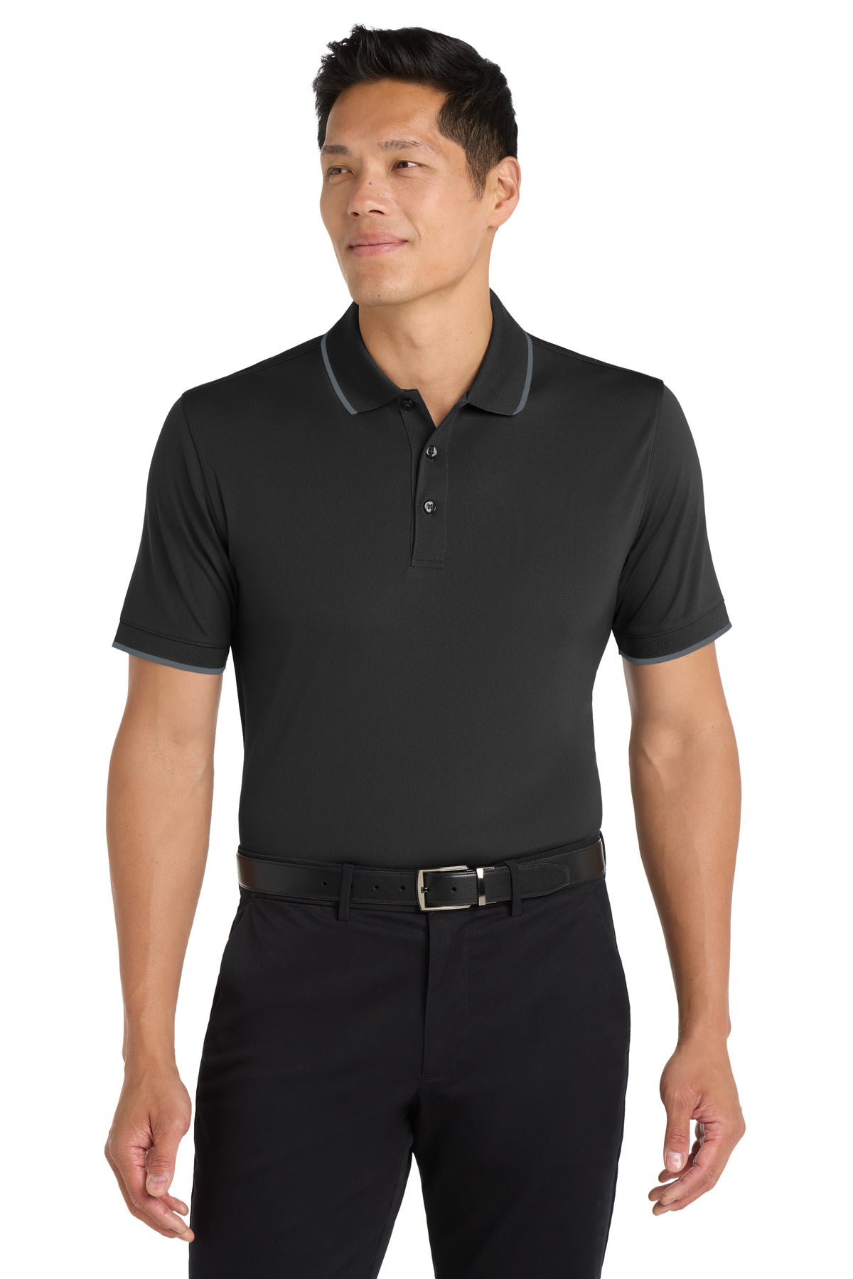 Port Authority Dry Zone UV Micro-Mesh Tipped Polo. K111 in Deep Black/ Graphite