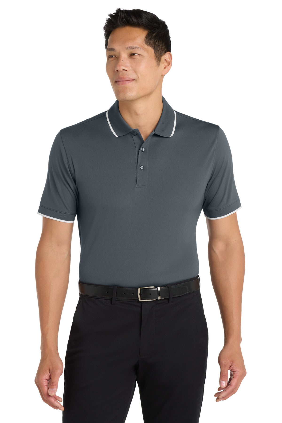 Port Authority Dry Zone UV Micro-Mesh Tipped Polo. K111 in Graphite/ White
